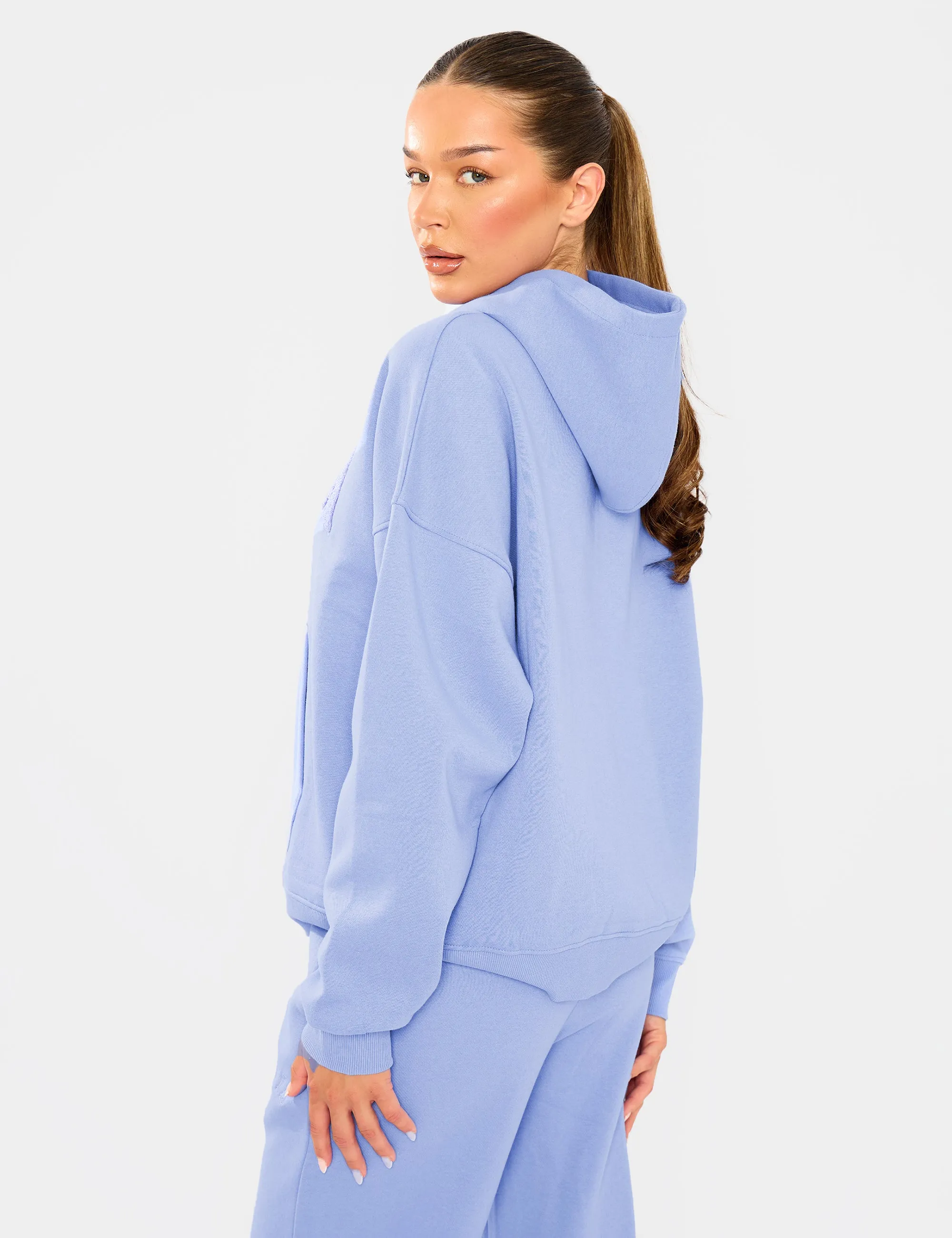 Kaiia Borg Slogan Oversized Hoodie Cornflower Blue sold by Public Desire product image thumbnail 2