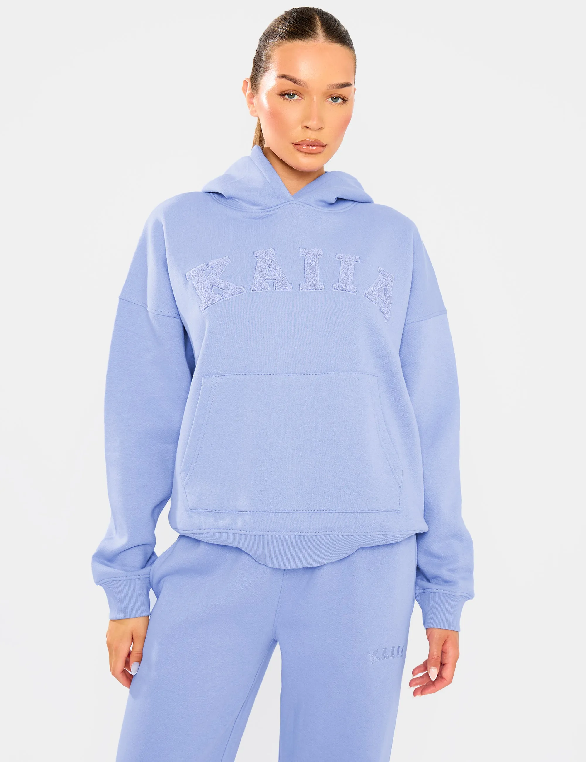 Kaiia Borg Slogan Oversized Hoodie Cornflower Blue sold by Public Desire