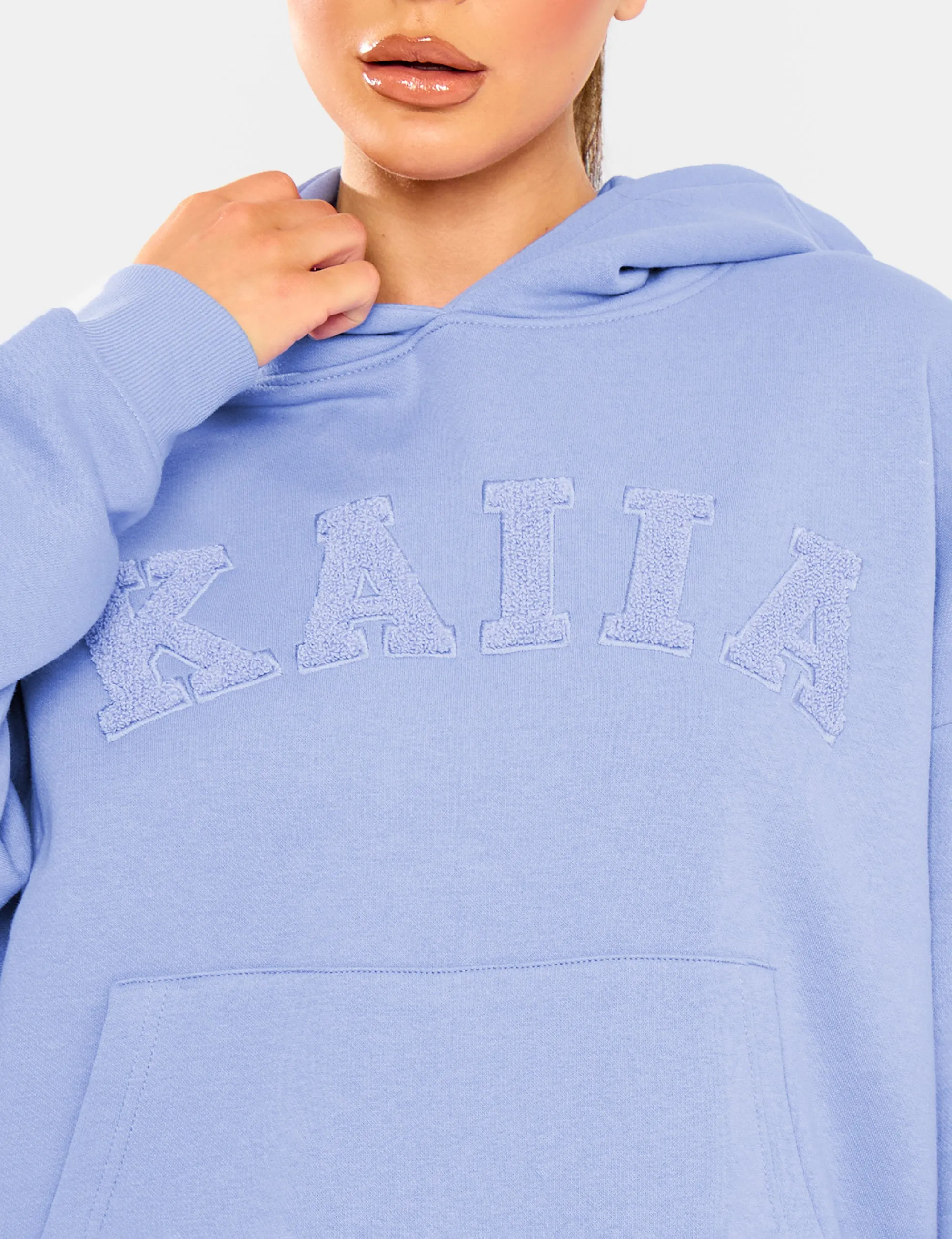 Kaiia Borg Slogan Oversized Hoodie Cornflower Blue sold by Public Desire product image thumbnail 3