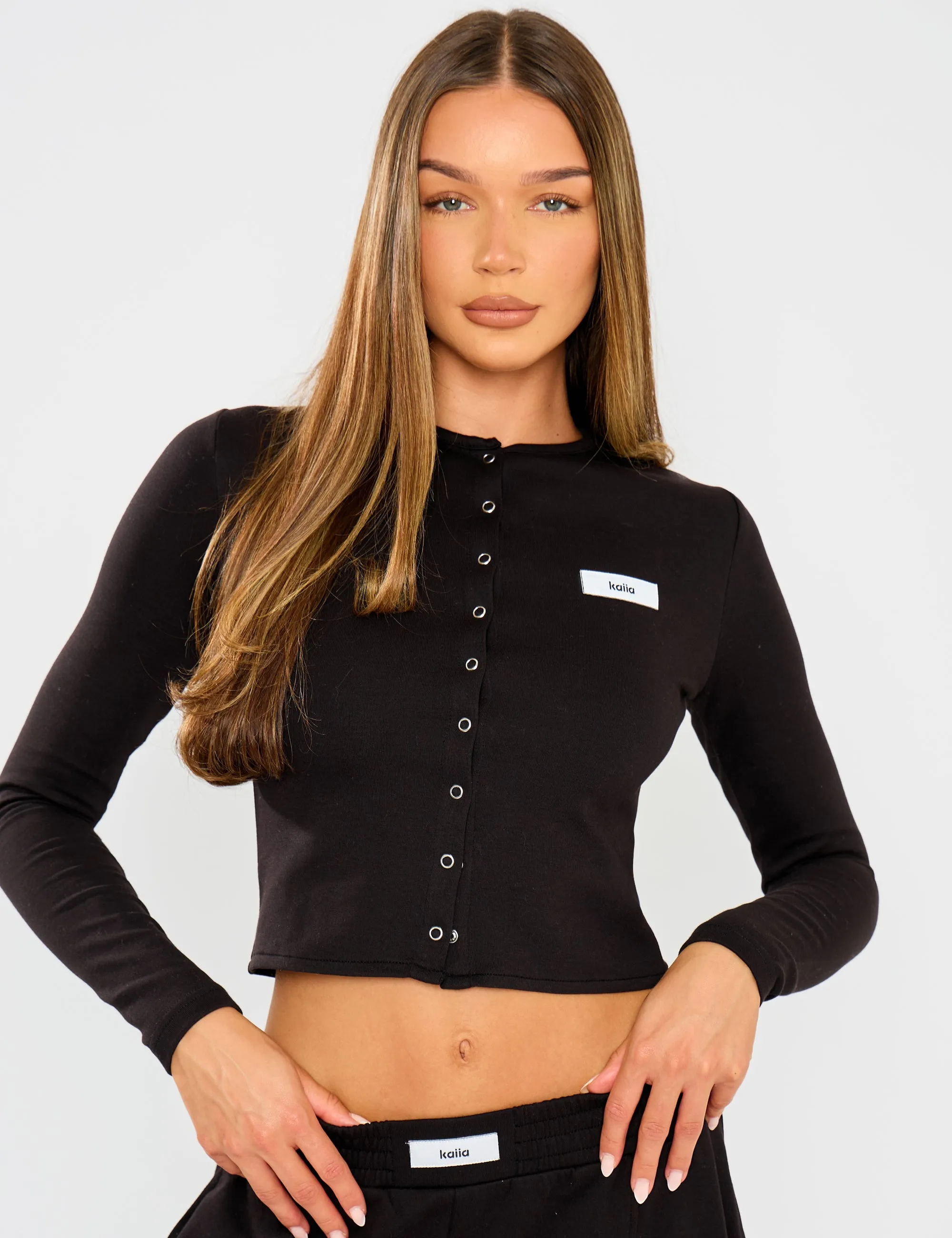 Kaiia Label Logo Premium Interlock Long Sleeve Top Black sold by Public Desire product image thumbnail 2