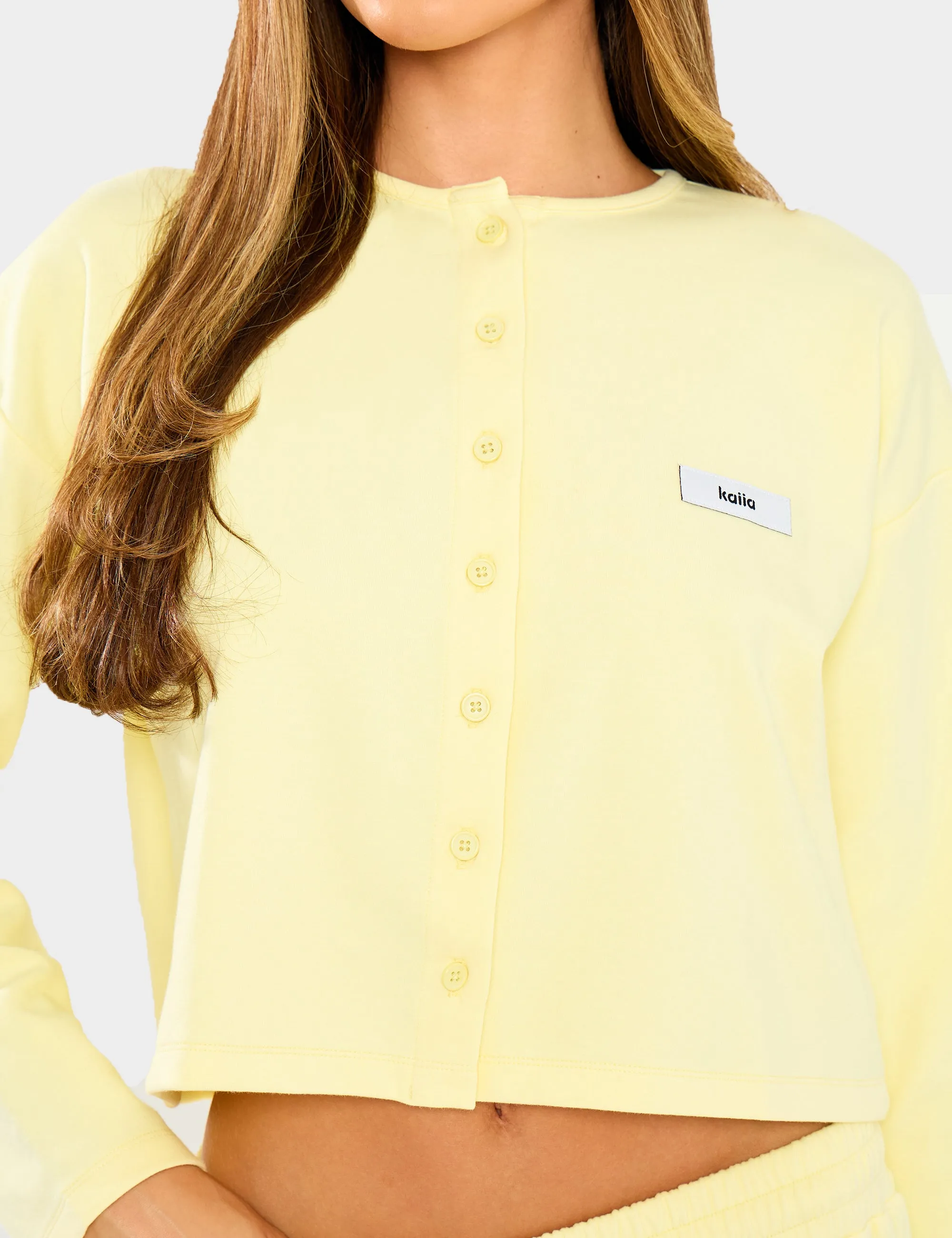Kaiia Label Logo Premium Interlock Button Up Boxy T-Shirt Yellow sold by Public Desire product image thumbnail 3