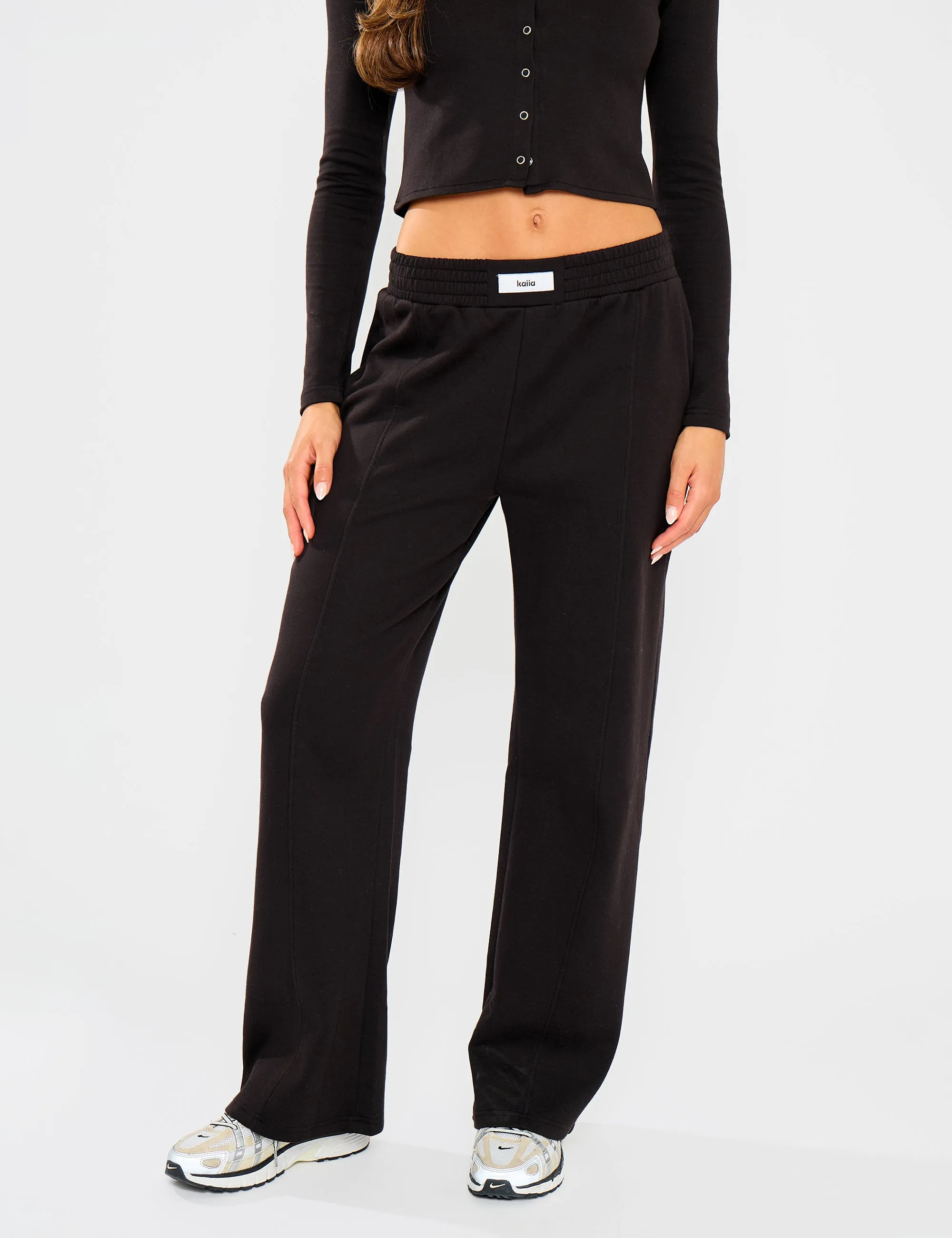 Kaiia Label Logo Premium Interlock Seam Detail Wide Leg Joggers Black sold by Public Desire product image thumbnail 2