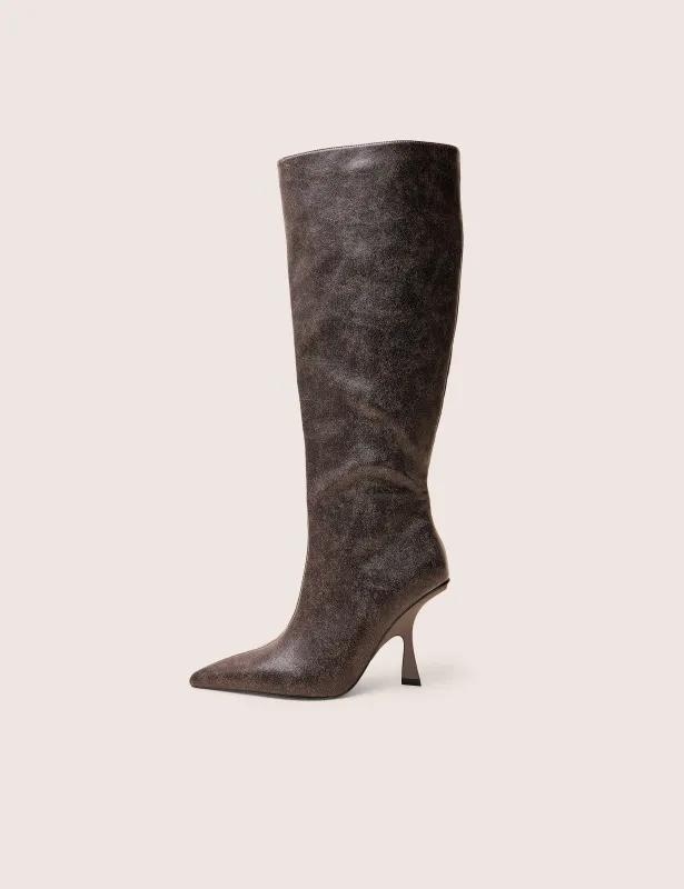 Third Date Brown Pointed Toe Knee High Boots sold by Public Desire