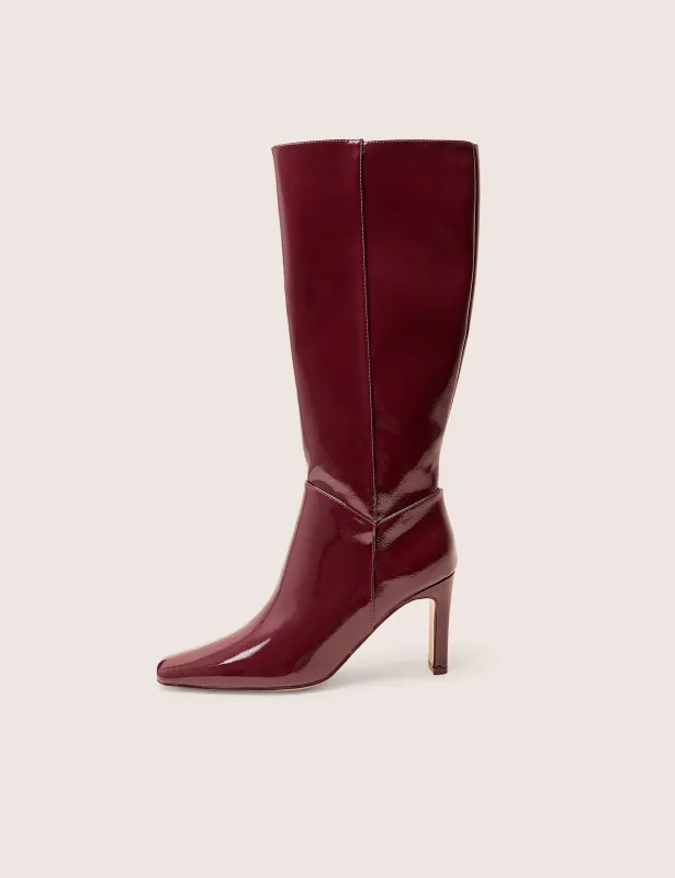 Pose Burgundy Hi Shine Zip Up Knee High Slim Block Heeled Boots sold by Public Desire