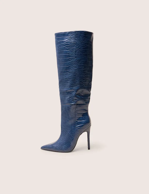 Nova Navy Croc Knee High Stiletto Boots sold by Public Desire