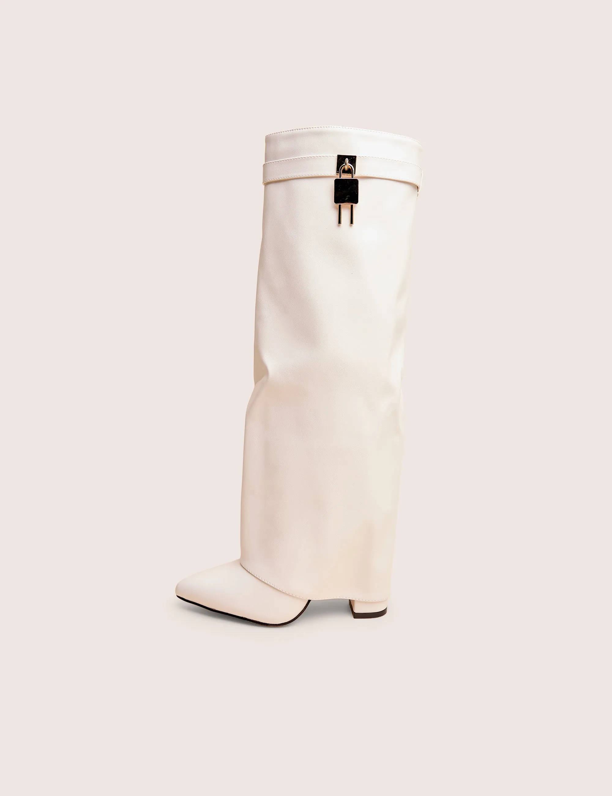 Reese White Fold Over Pu Knee High Boots sold by Public Desire