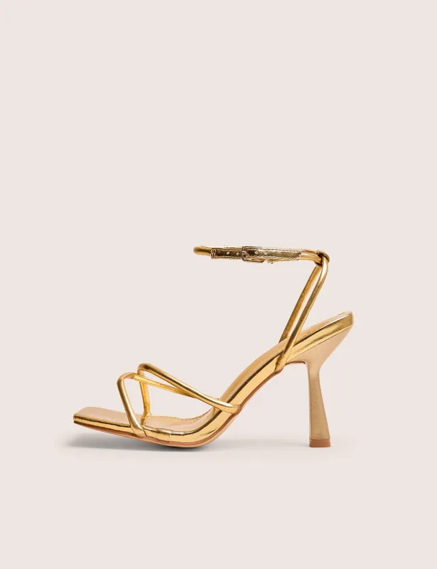 Bree Gold PU Wide Fit Barely There Square Toe Mid Stiletto Heels sold by Public Desire