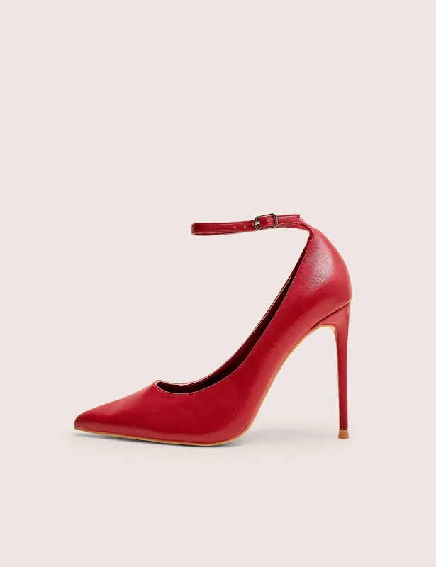 Chantilly Red Ankle Strap Detail Court Shoes sold by Public Desire