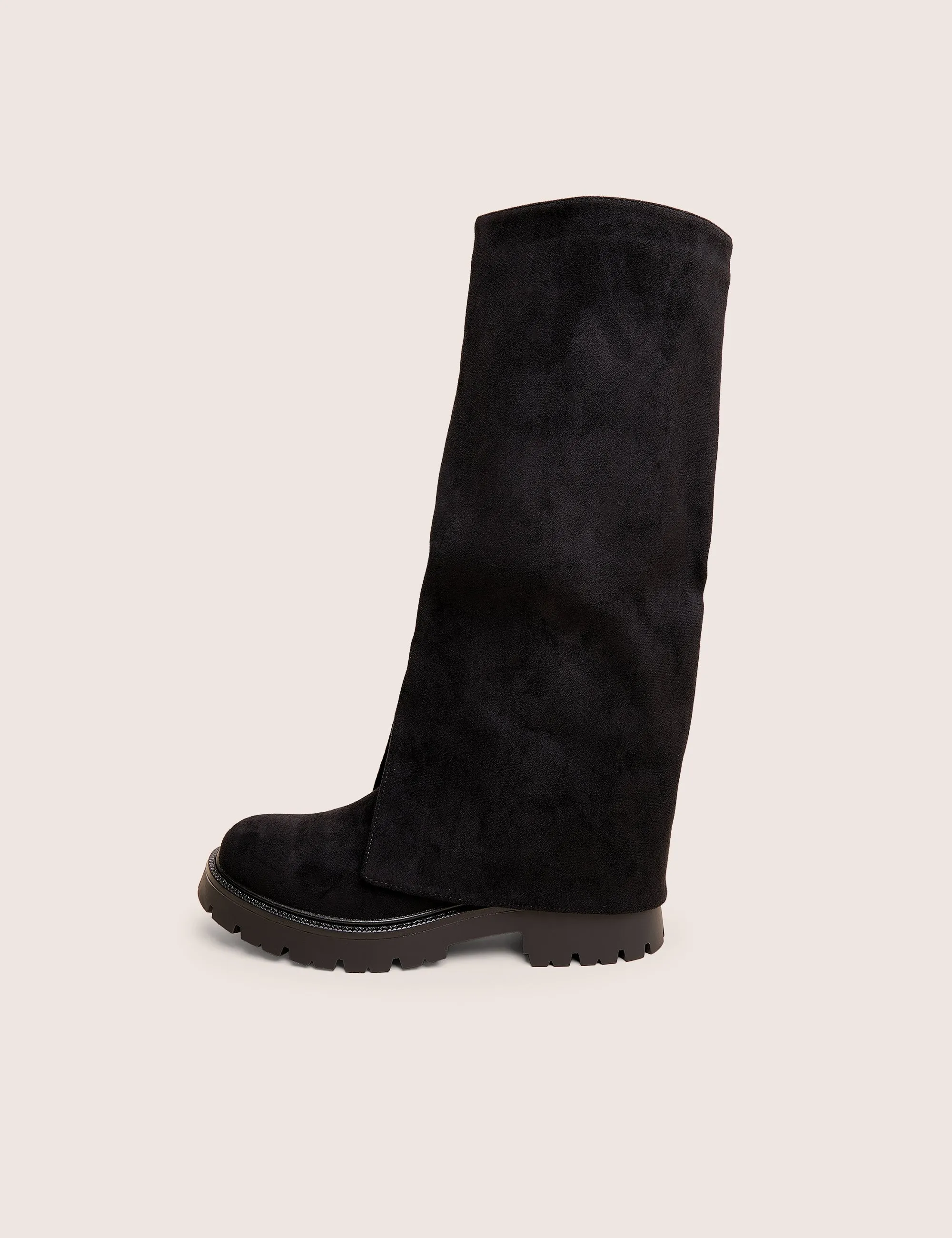 Dusty Black Chunky Sole Faux Suede Fold Over Boots sold by Public Desire