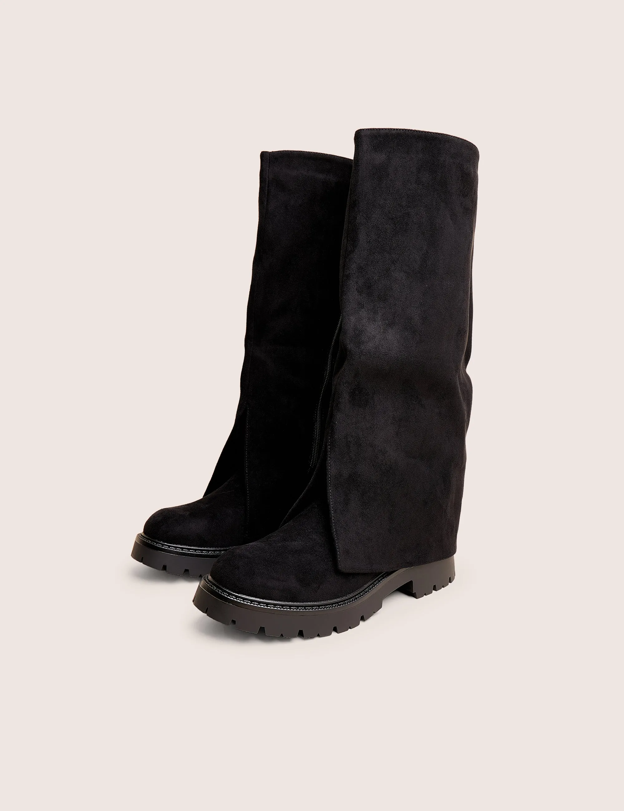 Dusty Black Chunky Sole Faux Suede Fold Over Boots sold by Public Desire product image thumbnail 2