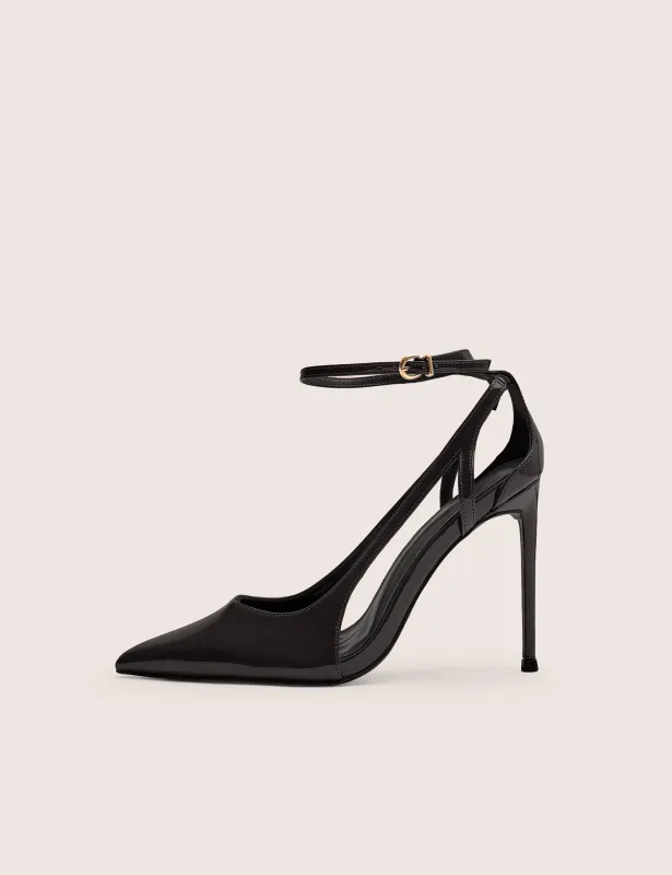 Allegedly Black Patent Cut Out Detail Ankle Strap Court Shoes sold by Public Desire