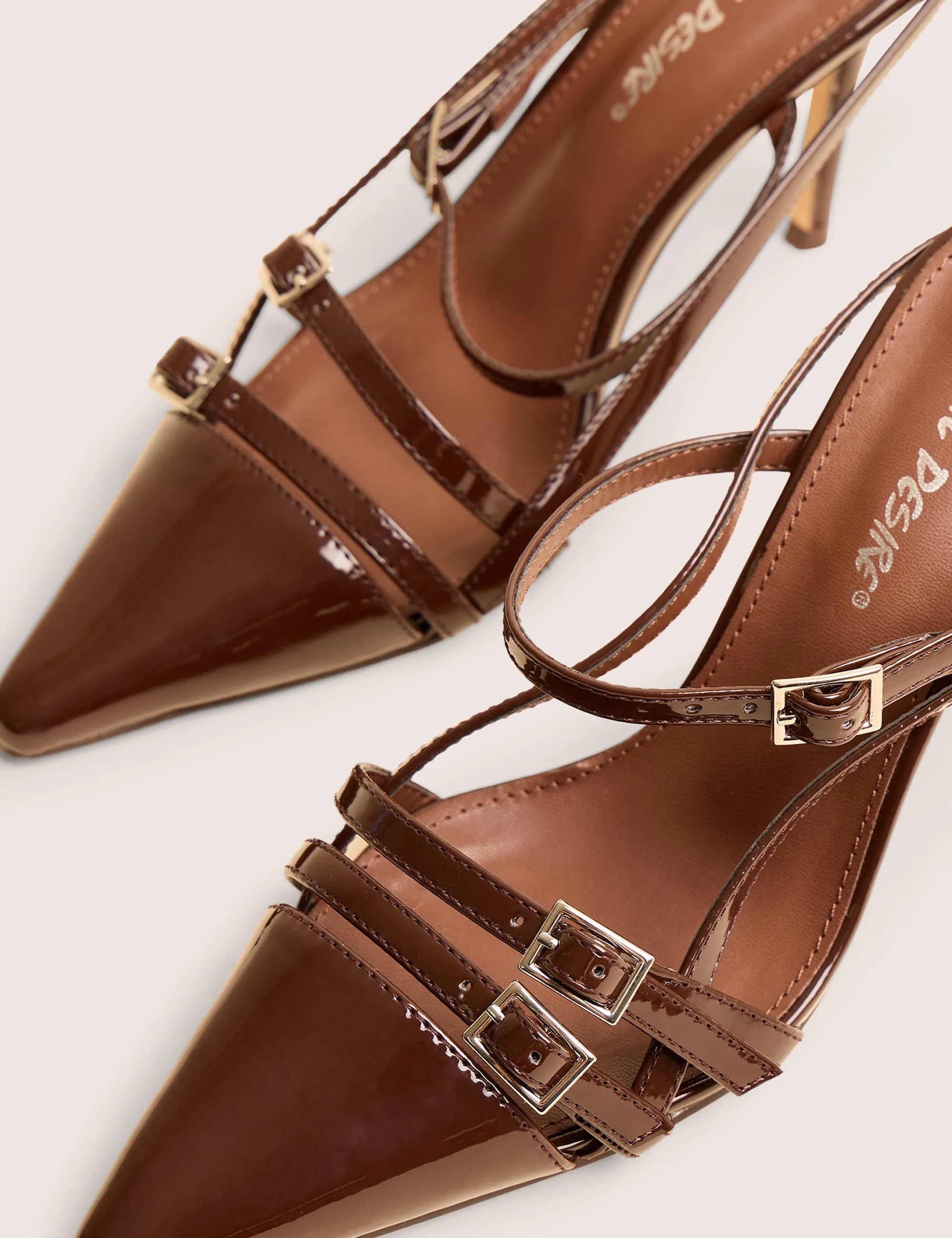 Sushi Brown Patent Buckle Detail Slingback Court Shoes sold by Public Desire product image thumbnail 4