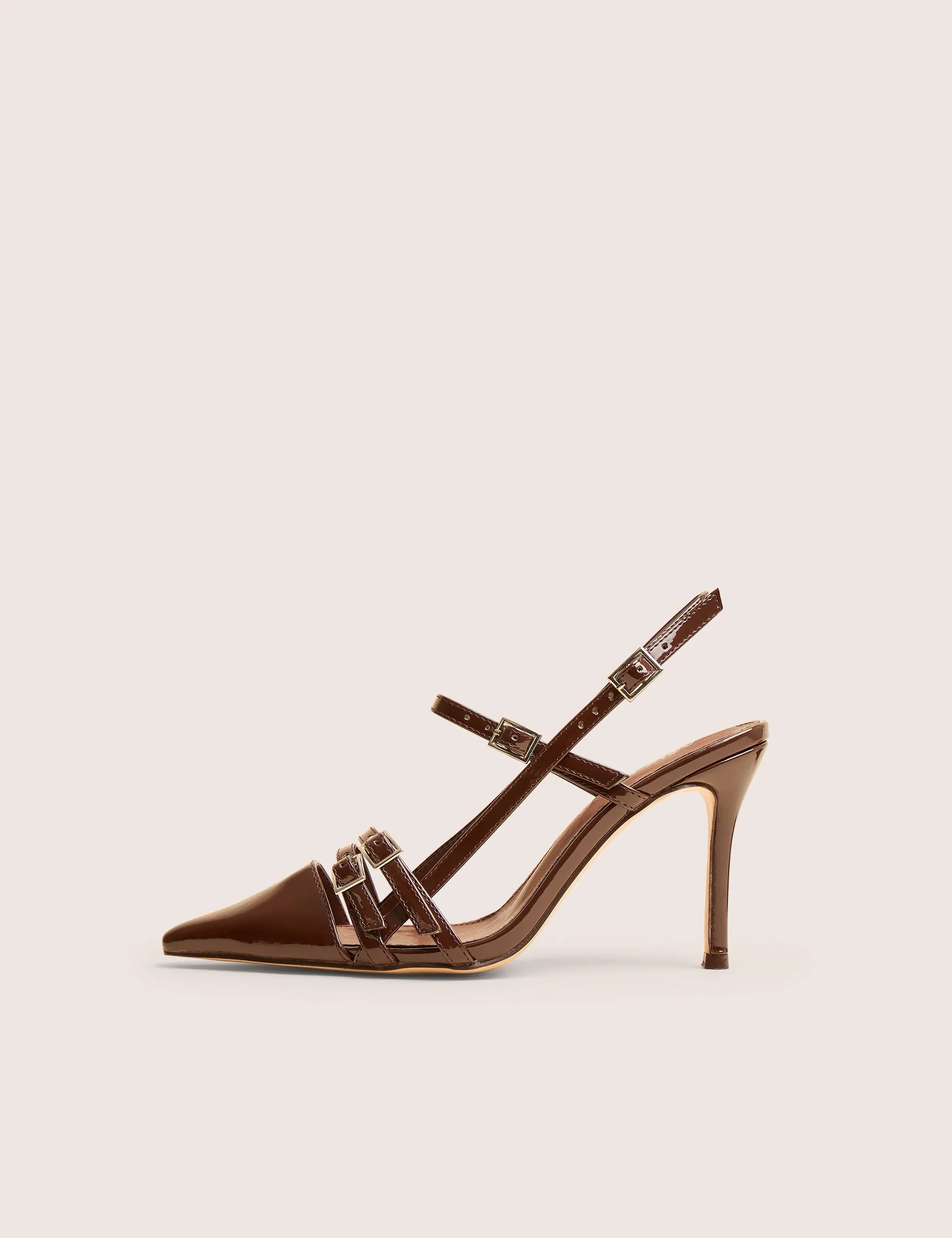 Sushi Brown Patent Buckle Detail Slingback Court Shoes sold by Public Desire