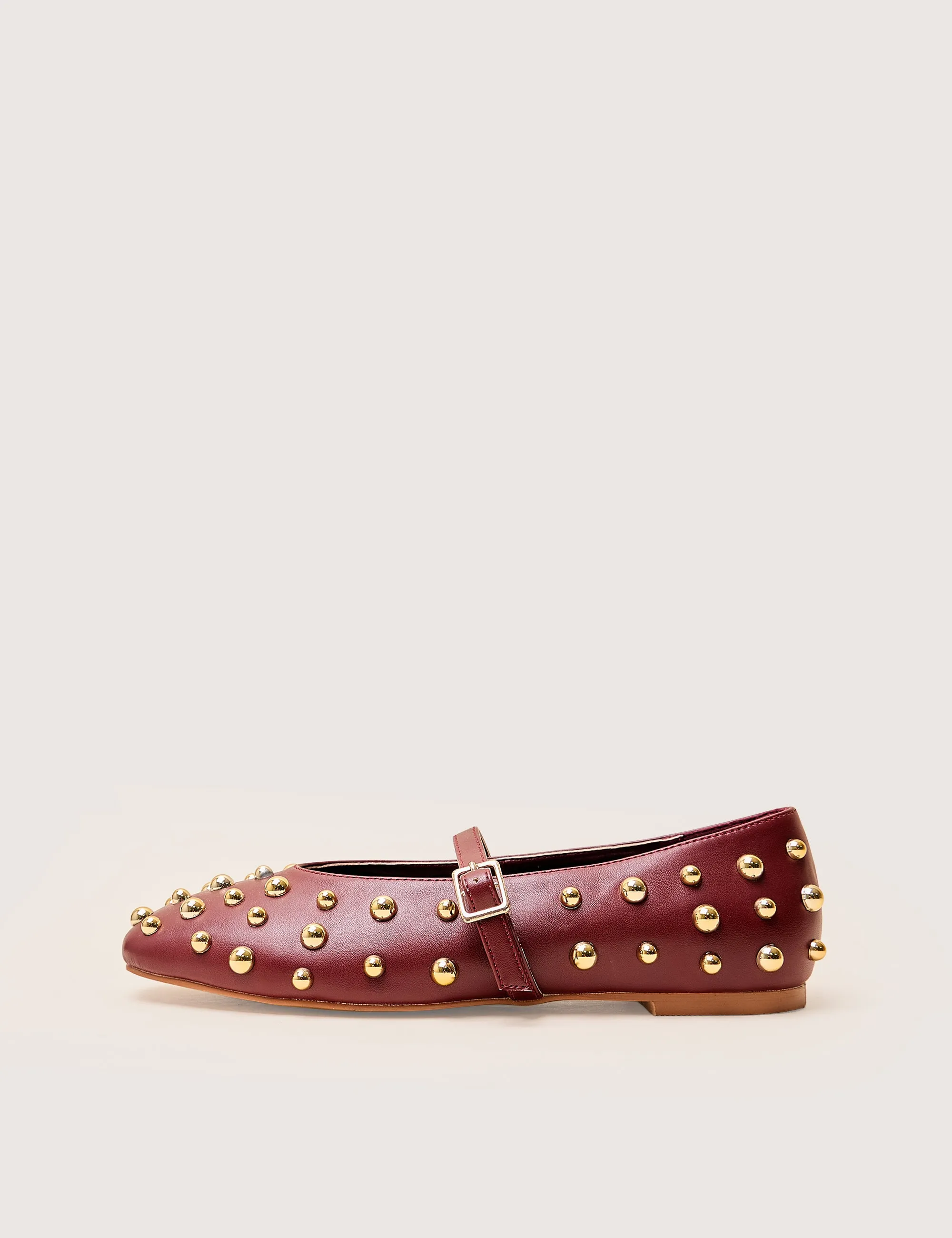 Elsie Burgundy Studded Ballerina Flats sold by Public Desire