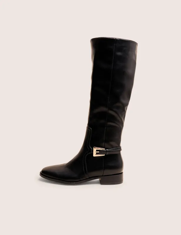 Mackie Black Pu Buckle Detail Knee High Riding Boot sold by Public Desire