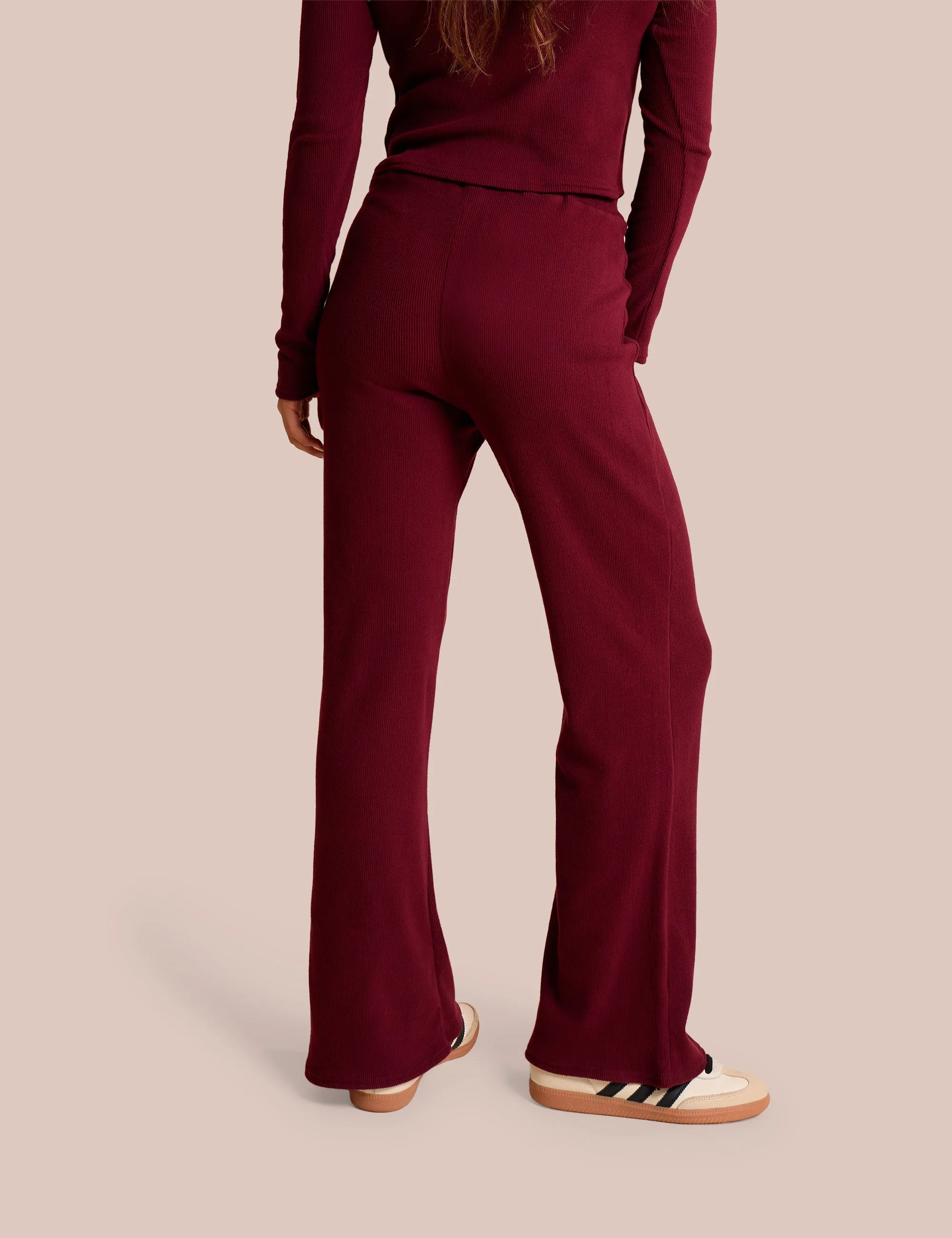 High Waist Rib Wide Leg Trouser Burgundy sold by Public Desire product image thumbnail 3