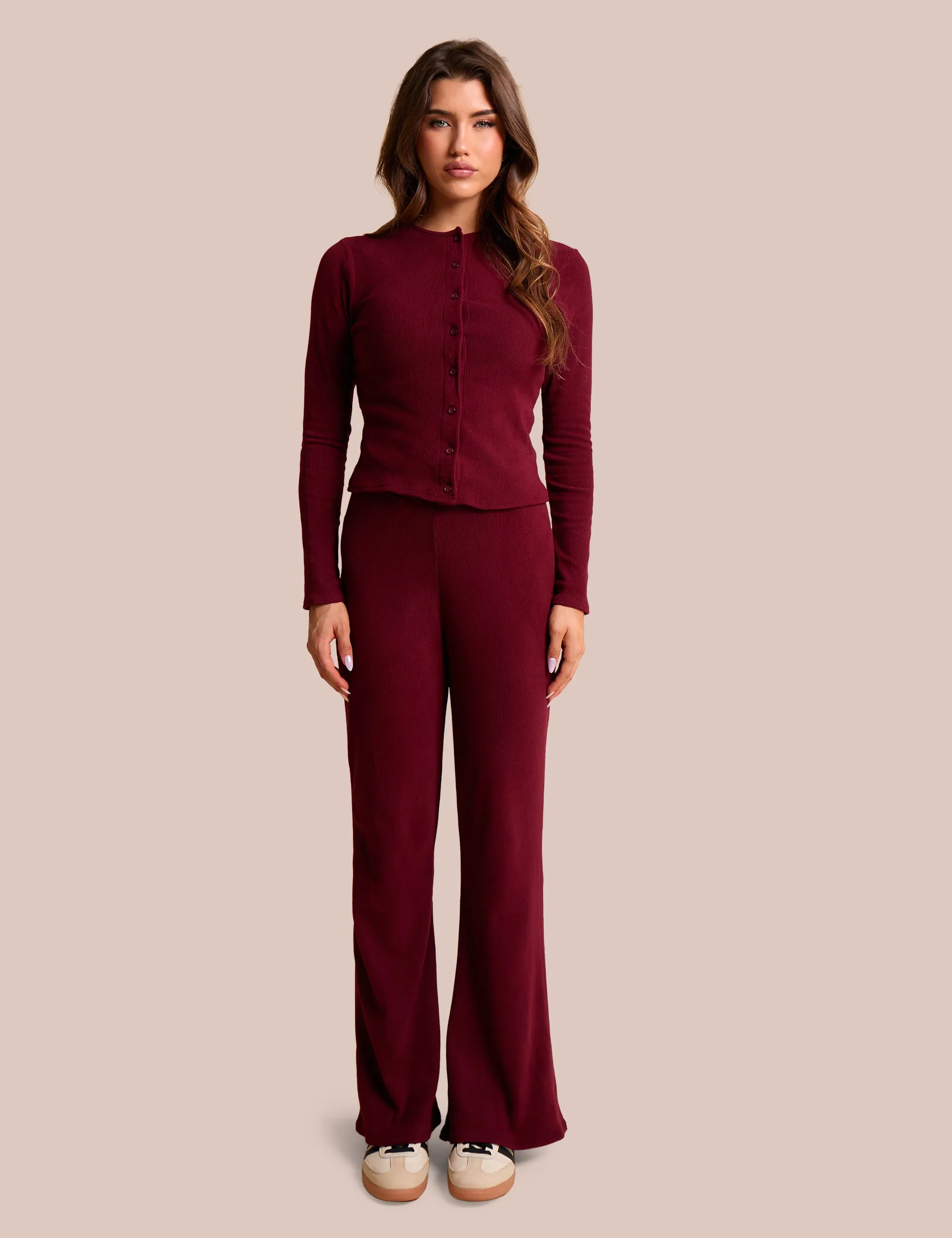 Rib Button Through Long Sleeve Top Burgundy sold by Public Desire product image thumbnail 3