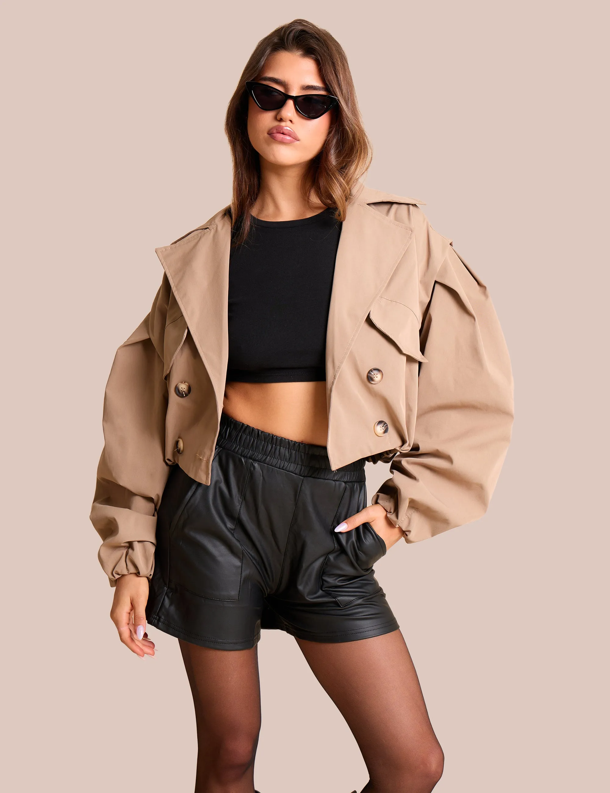 Cropped Double Breasted Trench Coat Beige sold by Public Desire
