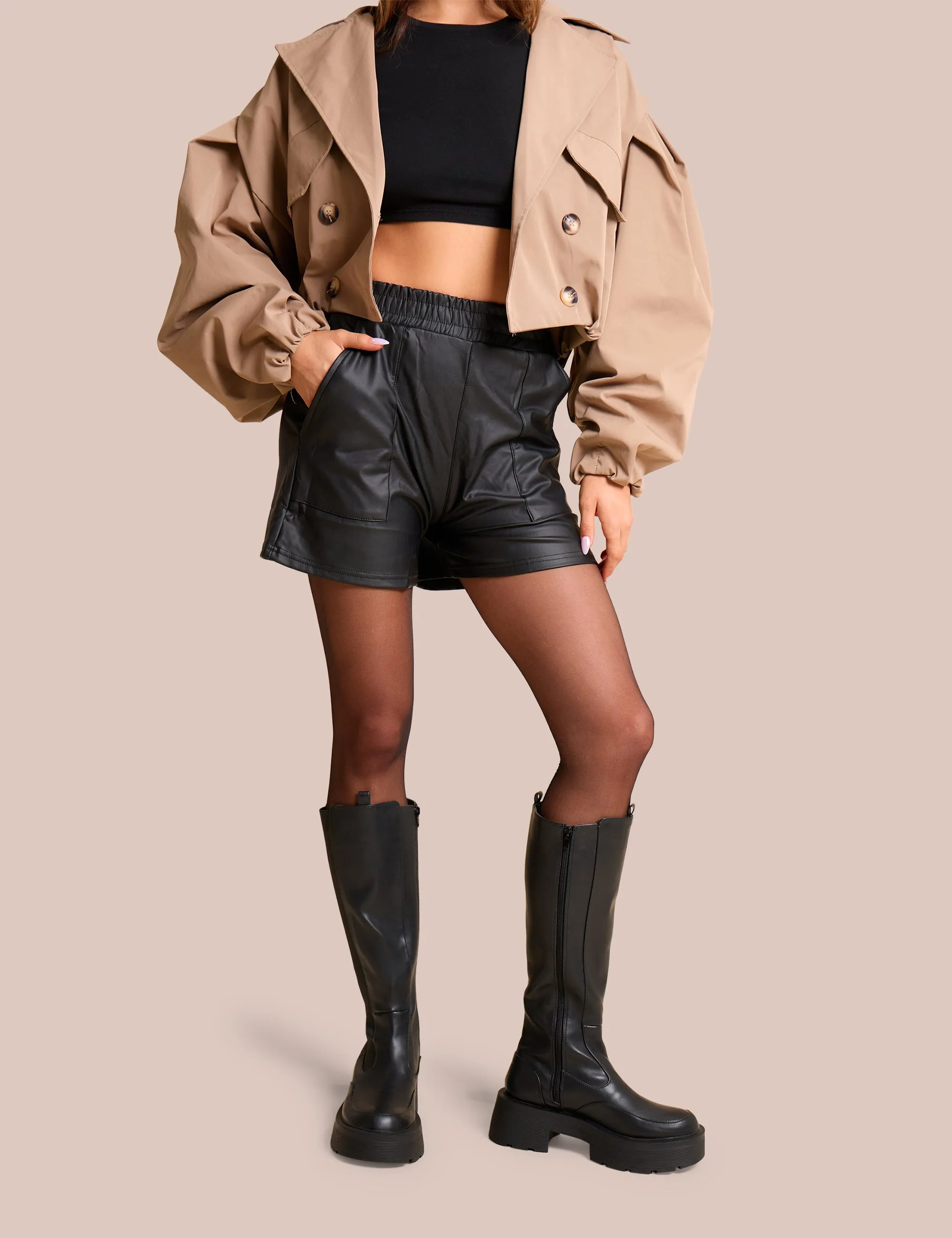 High Waist Faux Leather Mini Shorts Black sold by Public Desire product image thumbnail 4