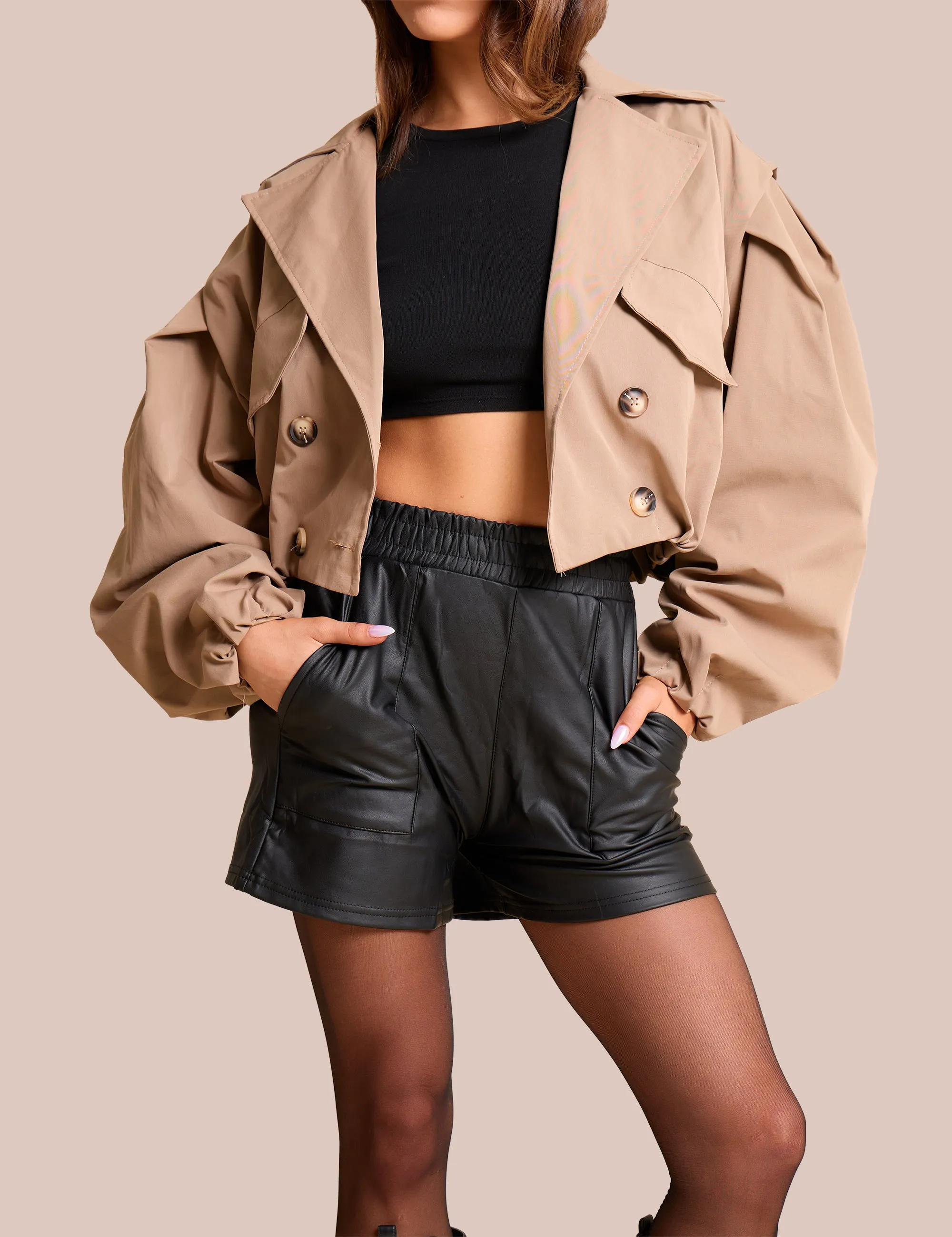 High Waist Faux Leather Mini Shorts Black sold by Public Desire product image thumbnail 3