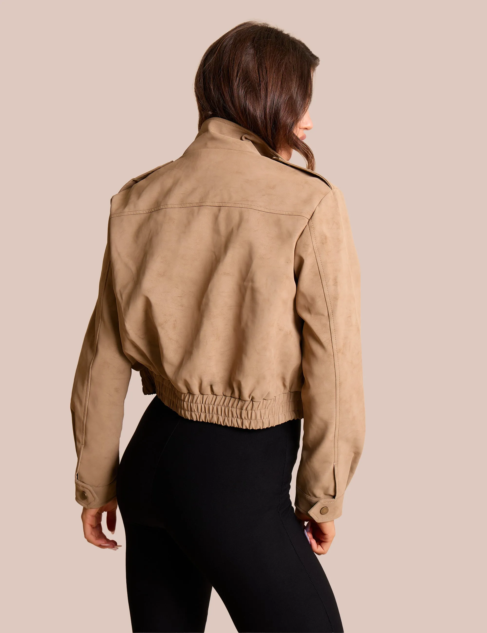 Faux Suede Cropped Bomber Jacket Beige sold by Public Desire product image thumbnail 4