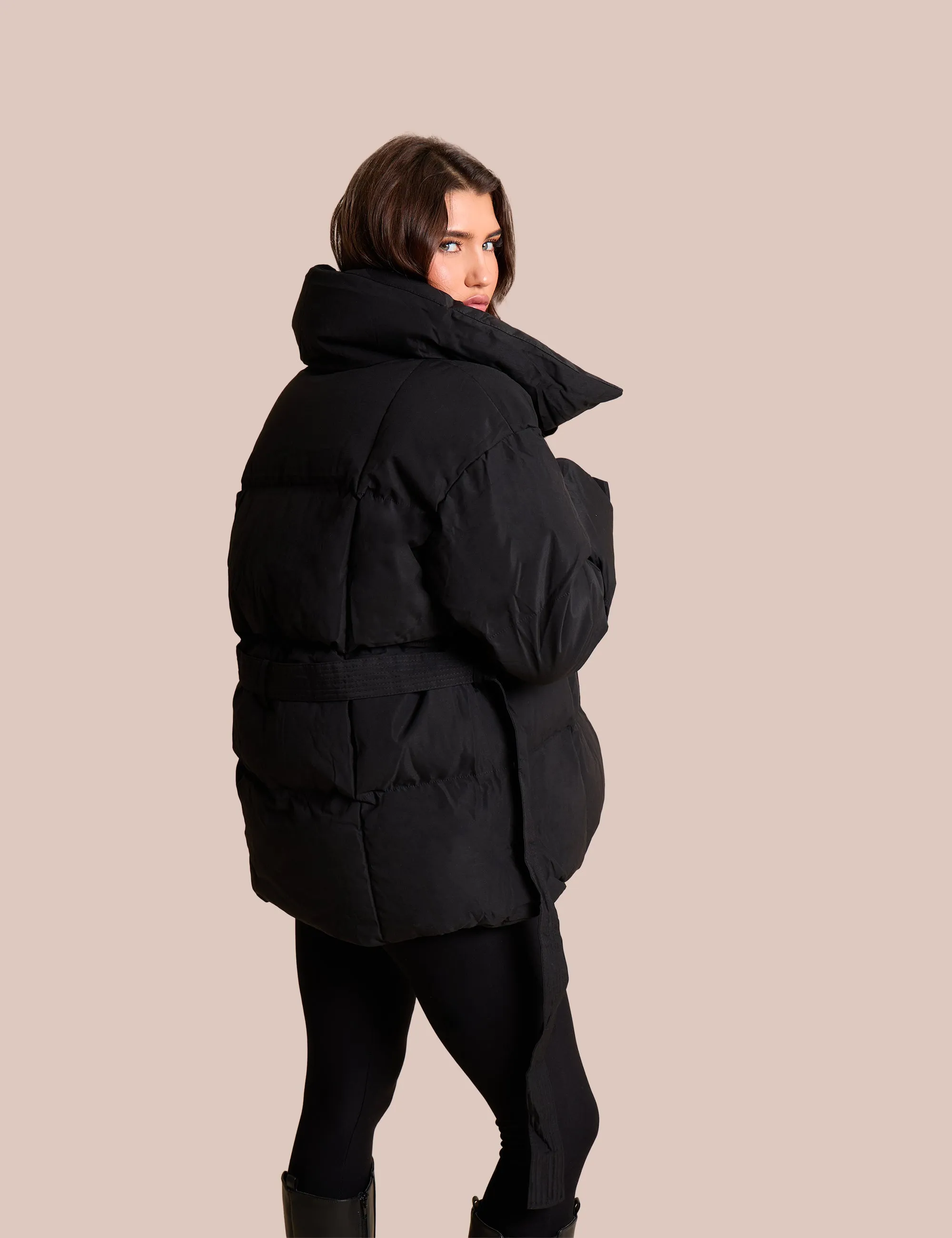 Tie Detail Short Padded Duvet Puffer Coat Black sold by Public Desire product image thumbnail 4