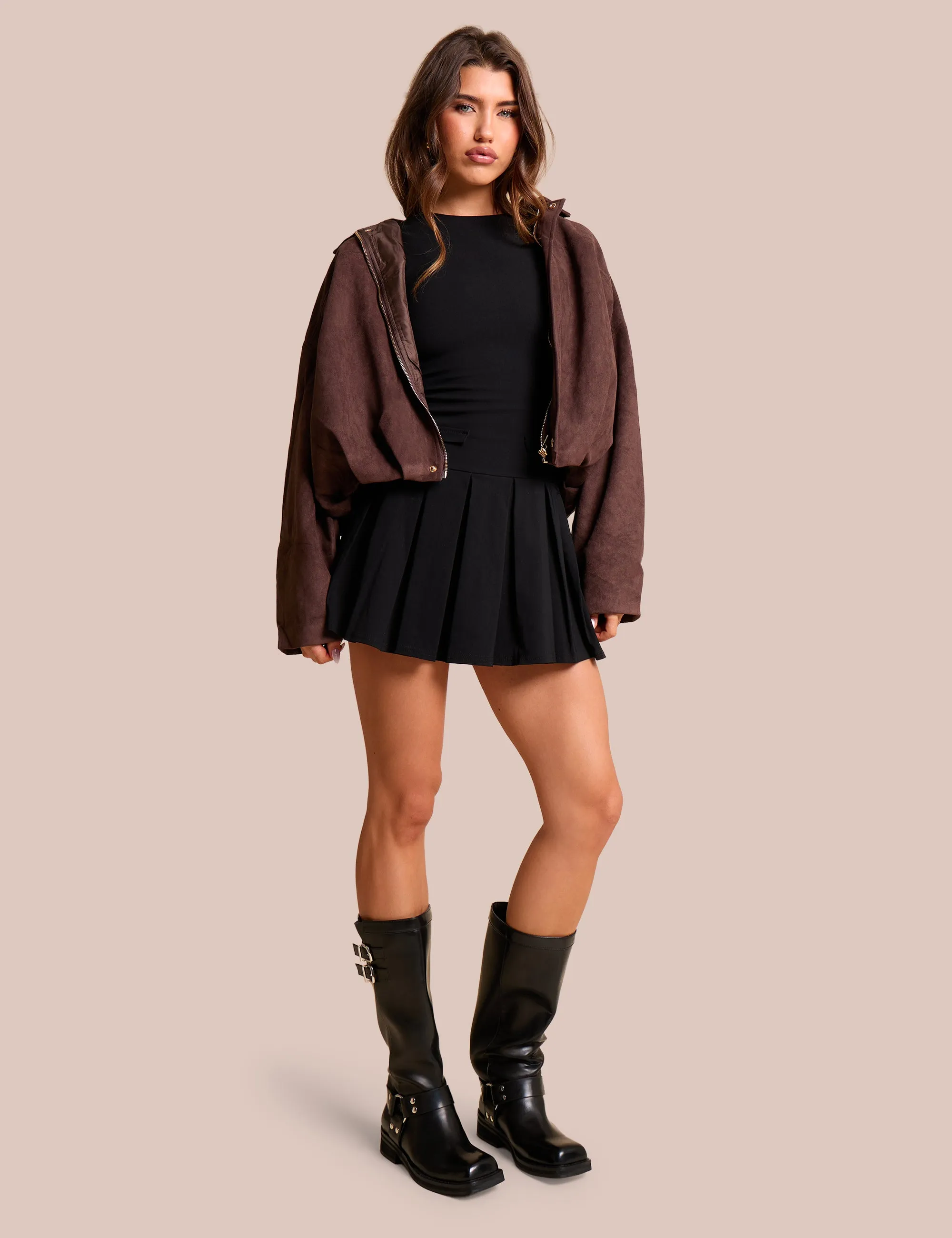 Oversized Faux Suede Bomber Jacket Chocolate sold by Public Desire product image thumbnail 3