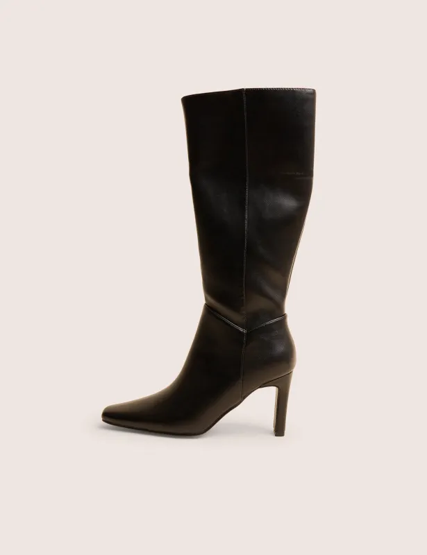 Pose Black Pu Zip Up Knee High Slim Block Heeled Boots sold by Public Desire