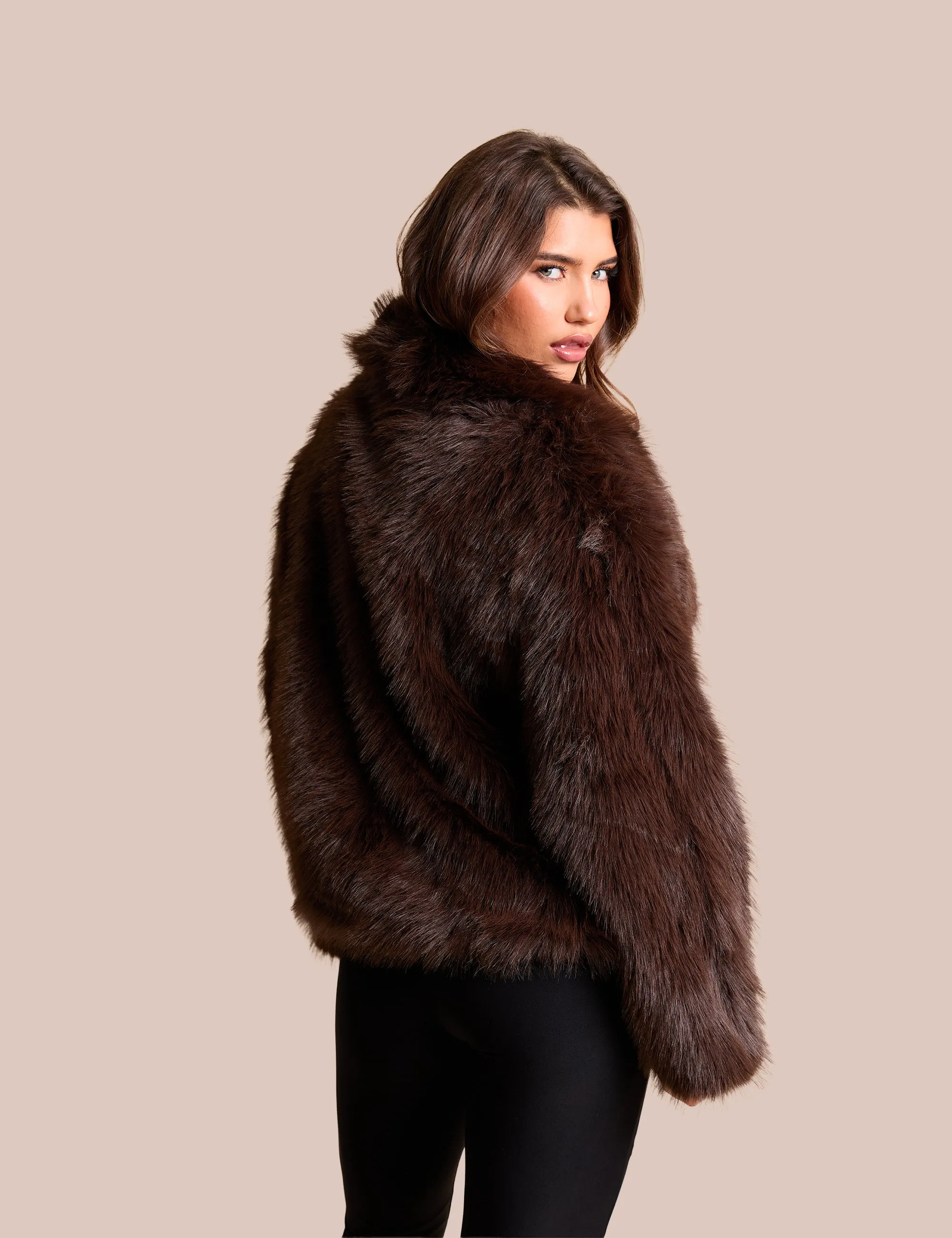 Oversized Collar Faux Fur Jacket Chocolate sold by Public Desire product image thumbnail 3