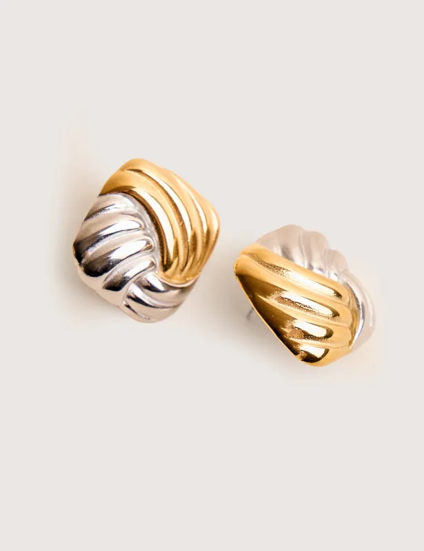 Mixed Metal Knot Detail Studs Gold & Silver sold by Public Desire