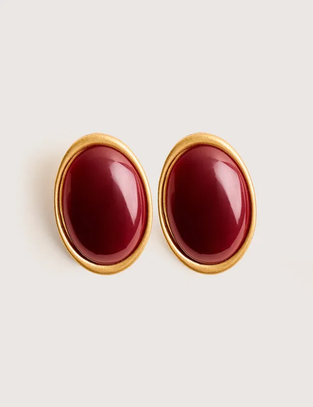 Statement Oversized Oval Studs Burgundy sold by Public Desire