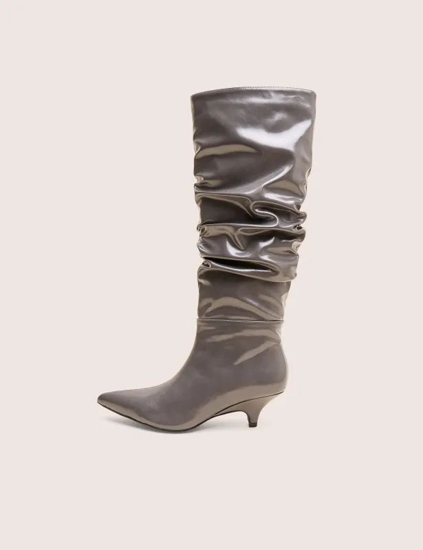 La Dolce Vita Slate Grey Rouched Kitten Heel Knee High Boots sold by Public Desire