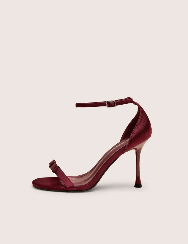 Novie Burgundy Ankle Strap Bow Detail Heels sold by Public Desire