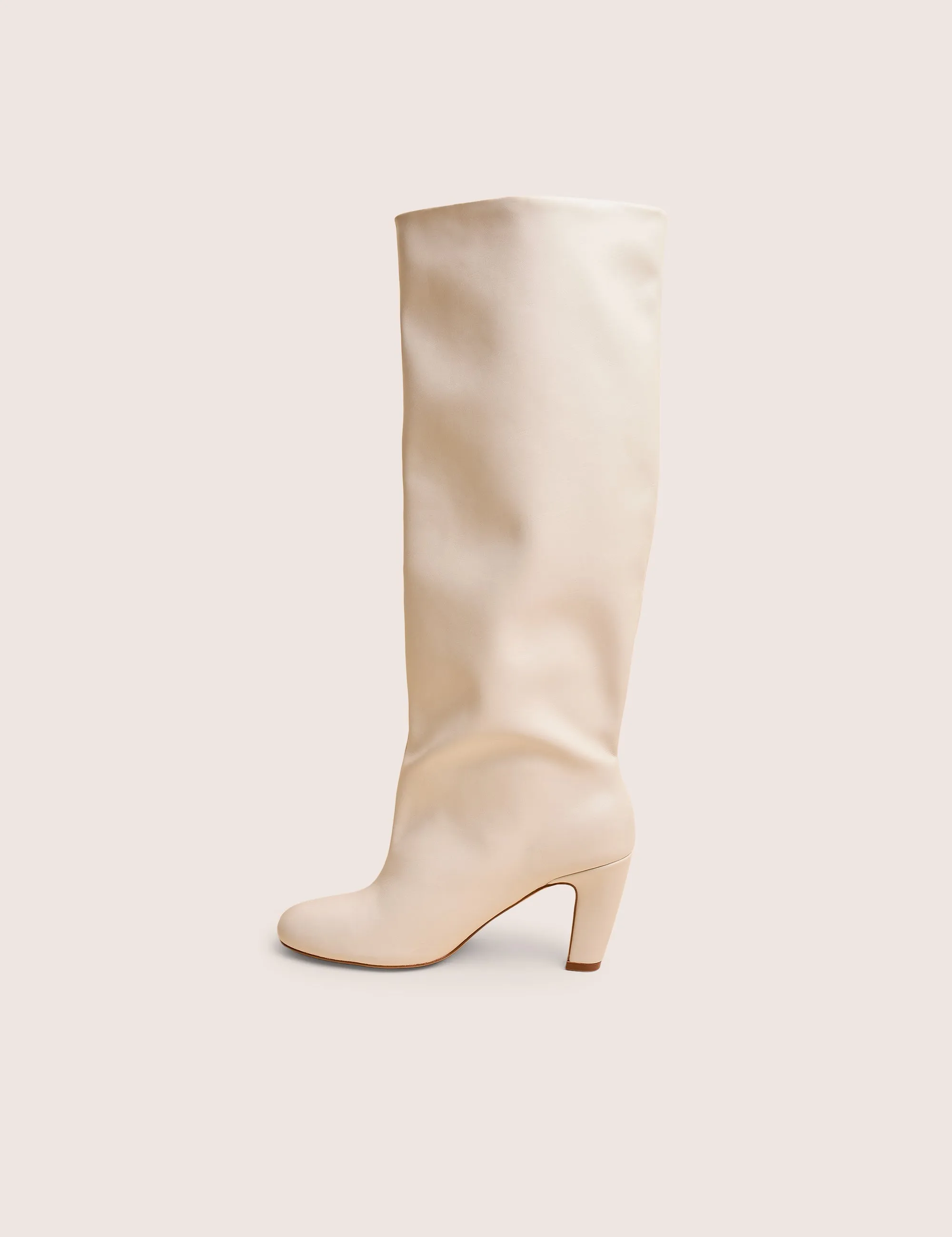 Fifth Ave Off White Pu Slouchy Mid Heel Boots sold by Public Desire