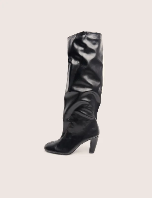 Fifth Ave Black Pu Slouchy Mid Heel Boots made by Public Desire