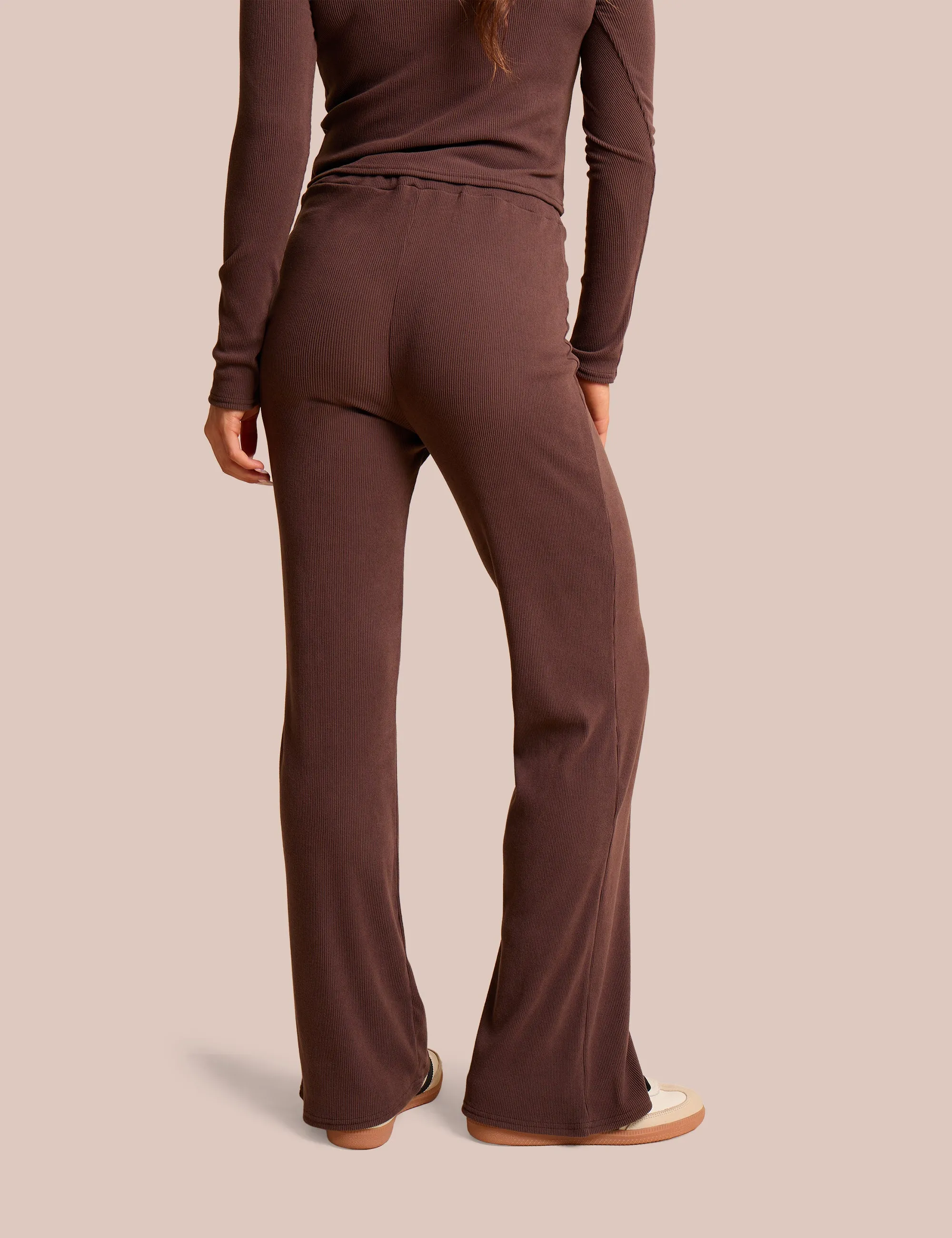 High Waist Rib Wide Leg Trouser Chocolate sold by Public Desire product image thumbnail 3