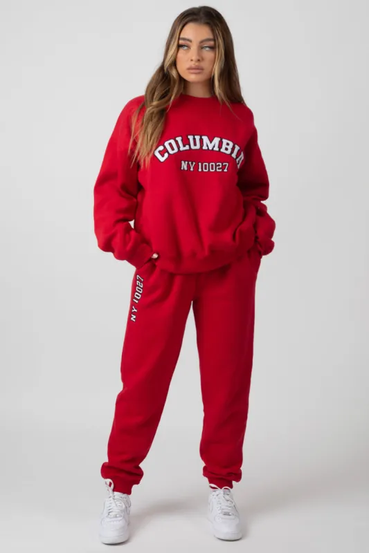 Oversized Sweatshirt Columbia Embroidered Slogan Red sold by Public Desire