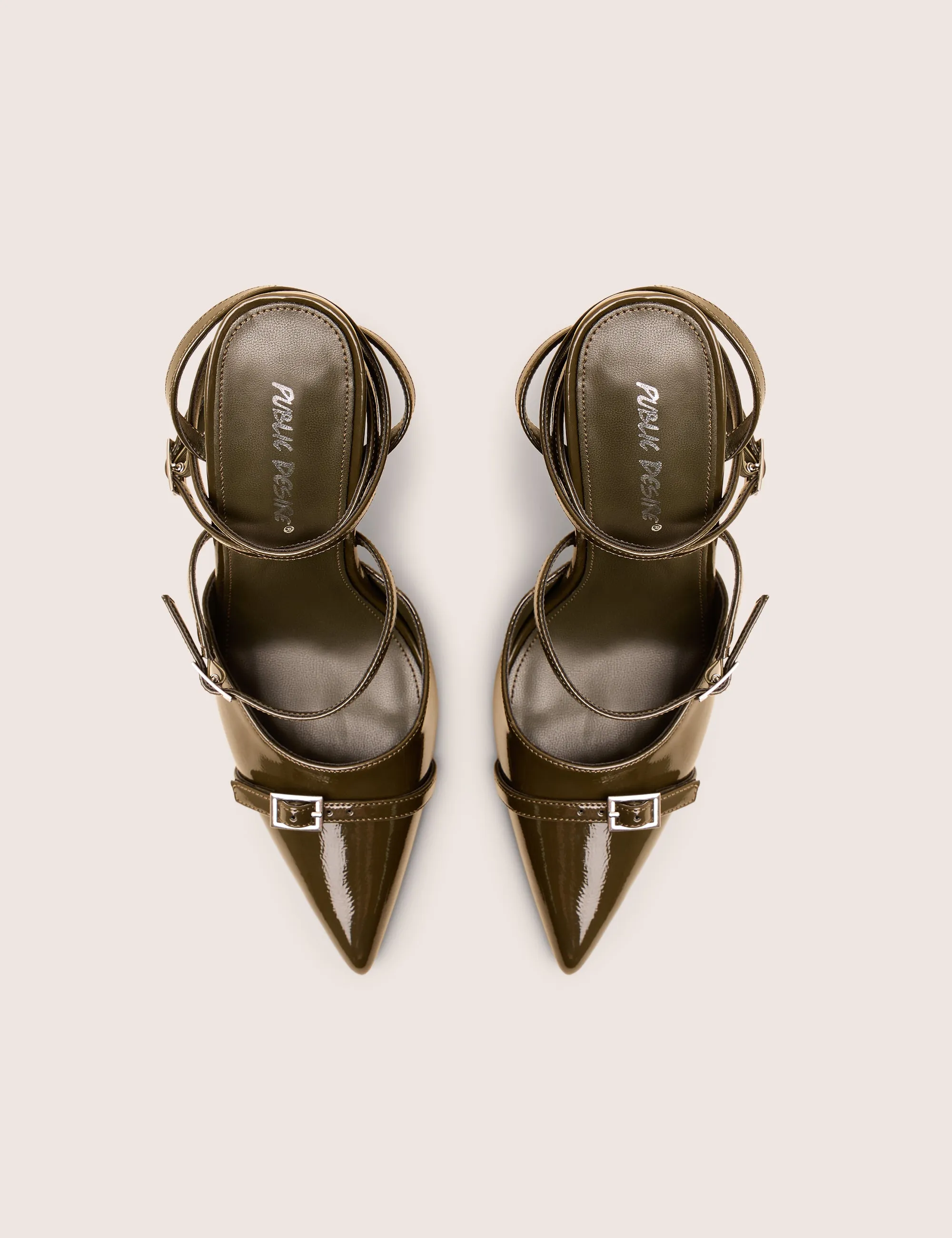 Viper Green Patent Three Strap Buckle Detail Court Heels sold by Public Desire product image thumbnail 2