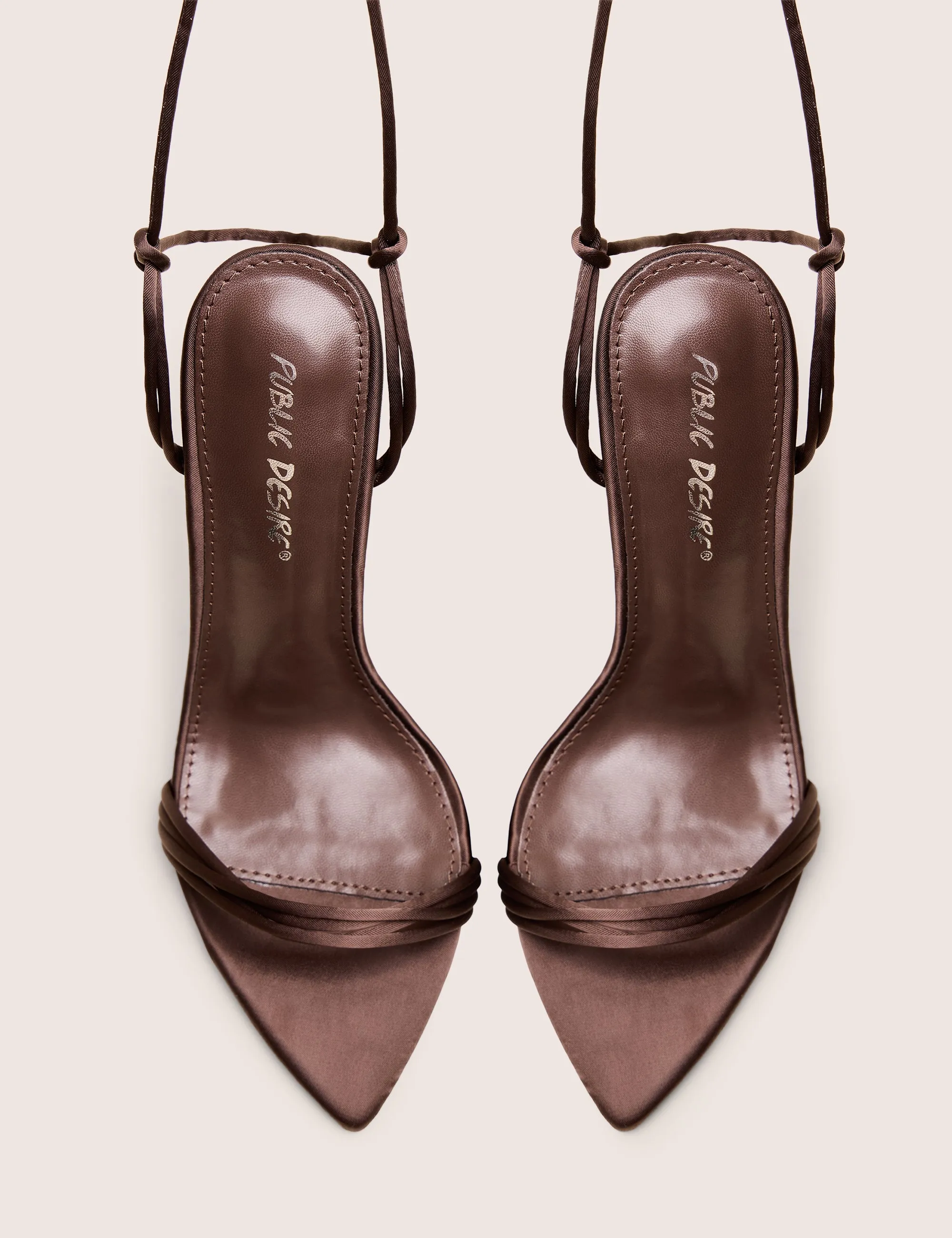 Merlot Brown Satin Lace Up Wrap Around Pointed Toe Stiletto Heels sold by Public Desire product image thumbnail 2