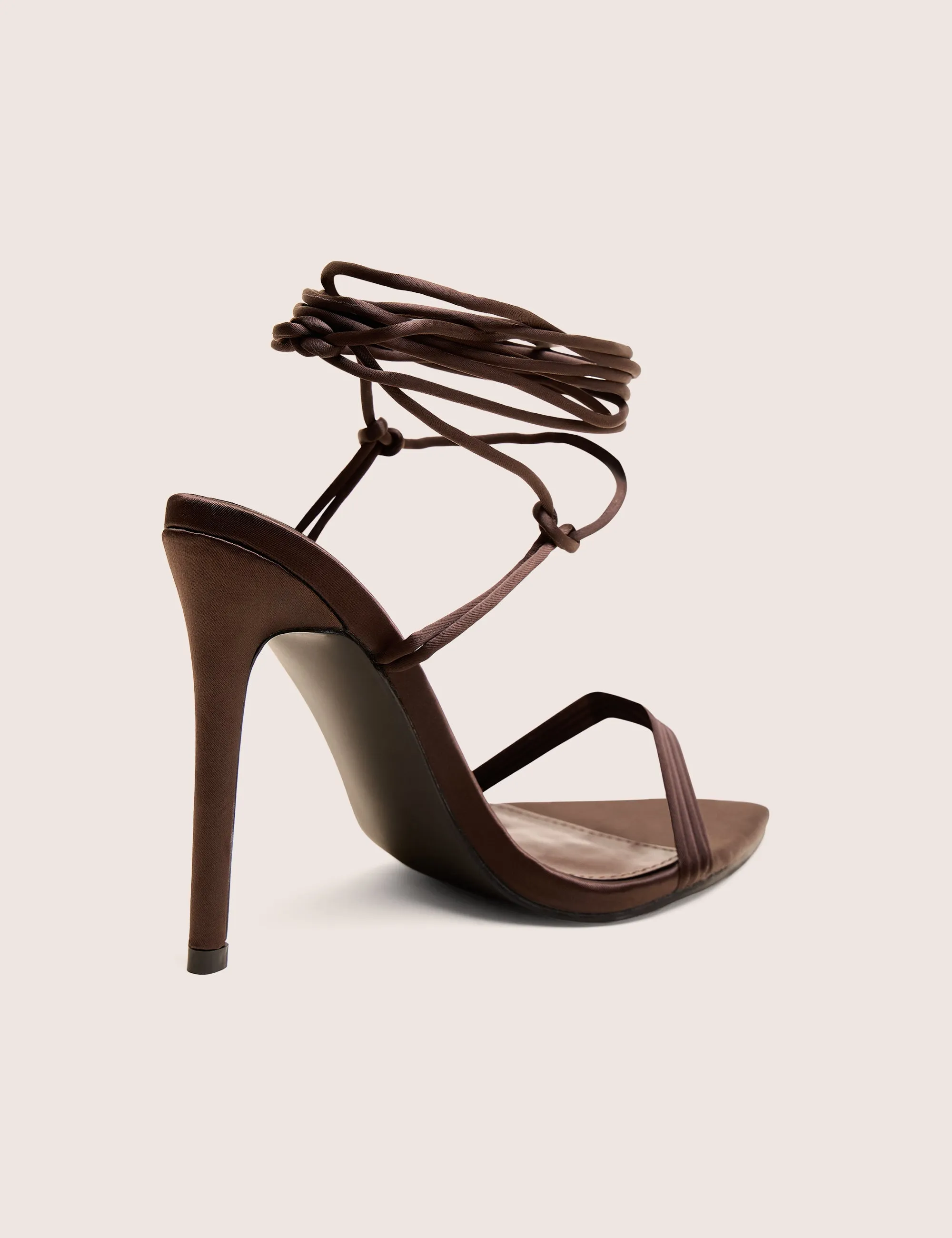 Merlot Brown Satin Lace Up Wrap Around Pointed Toe Stiletto Heels sold by Public Desire product image thumbnail 3