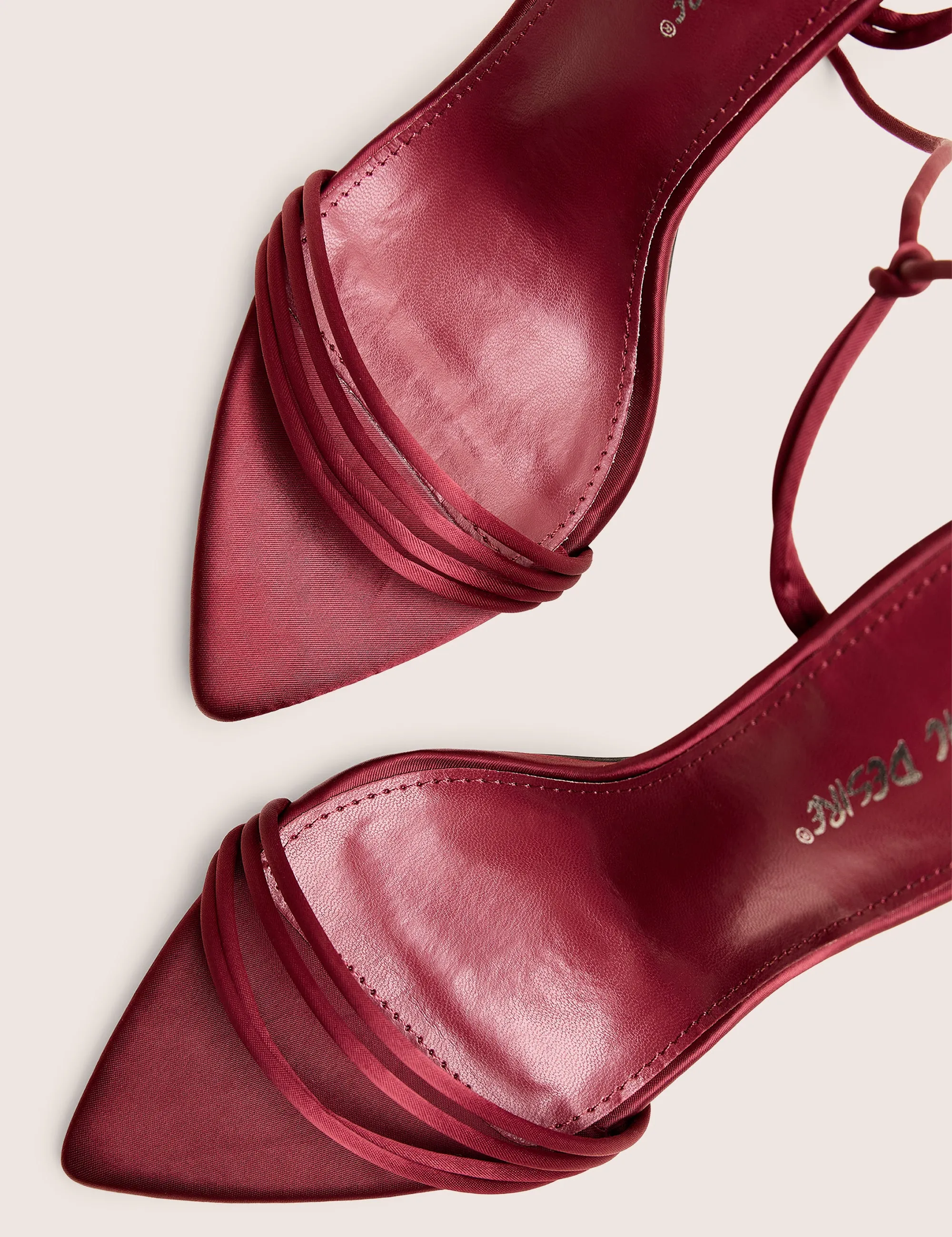 Merlot Burgundy Satin Lace Up Wrap Around Pointed Toe Stiletto Heels sold by Public Desire product image thumbnail 4