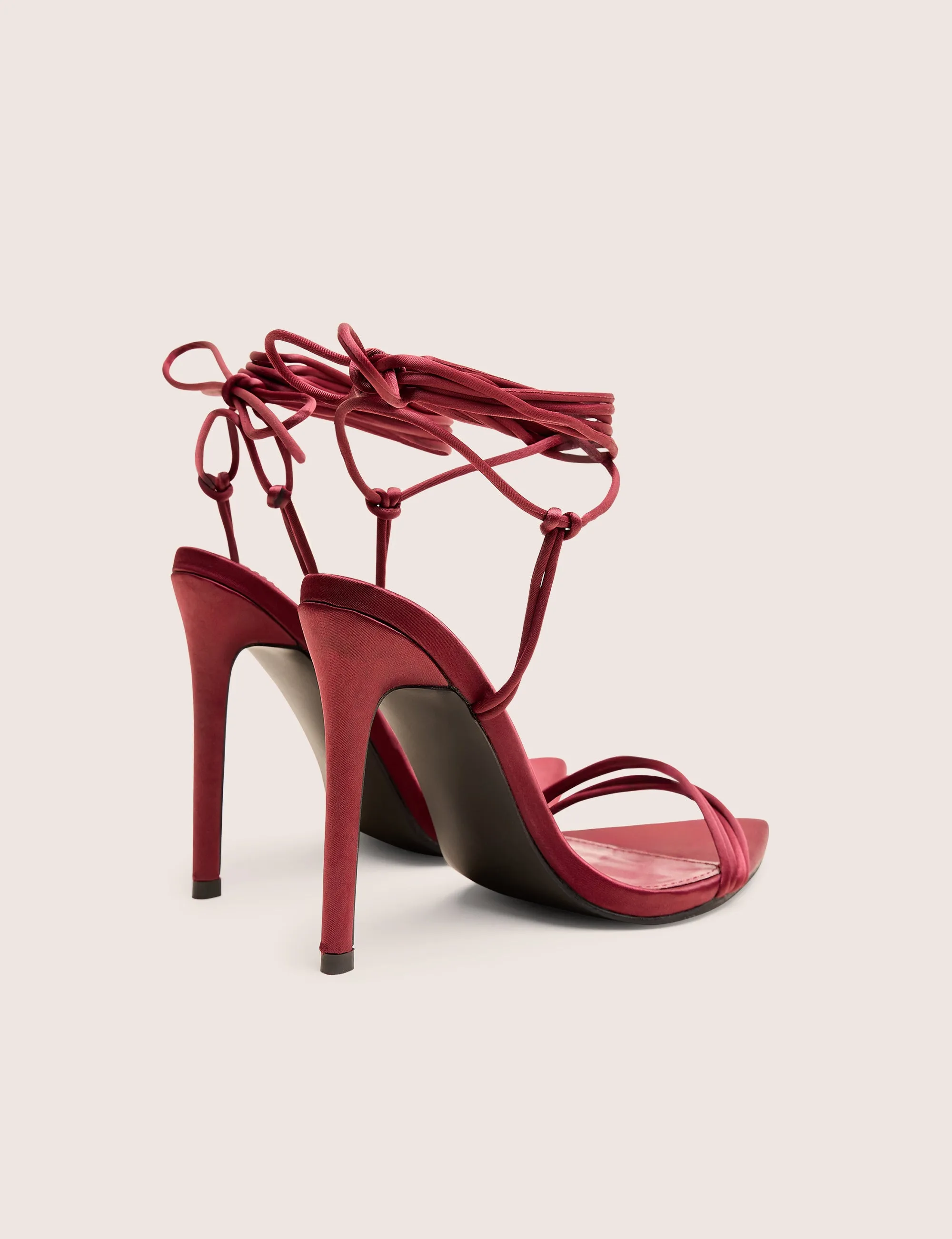 Merlot Burgundy Satin Lace Up Wrap Around Pointed Toe Stiletto Heels sold by Public Desire product image thumbnail 3
