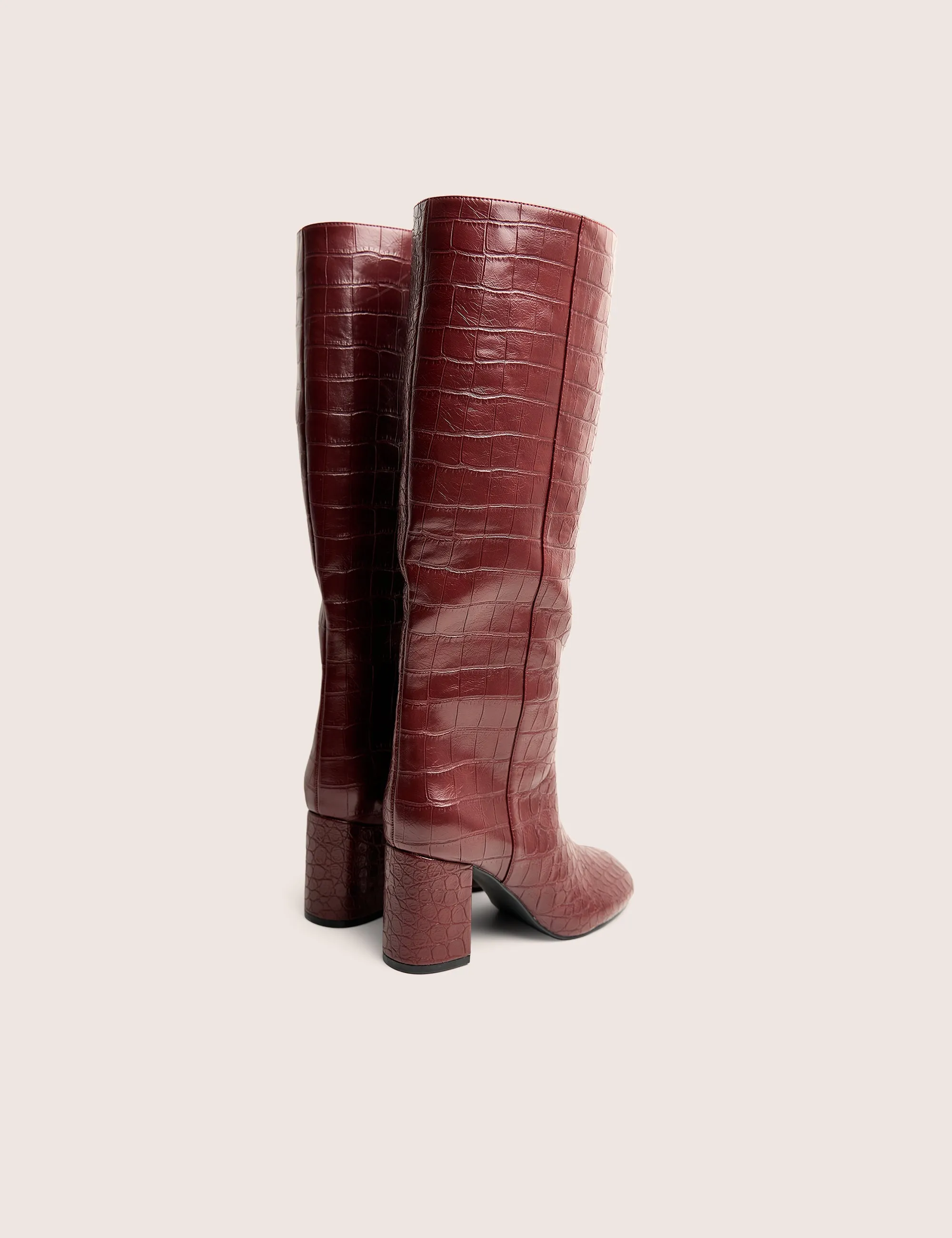 Maison Burgundy Croc Pu Knee High Block Heeled Boots sold by Public Desire product image thumbnail 3
