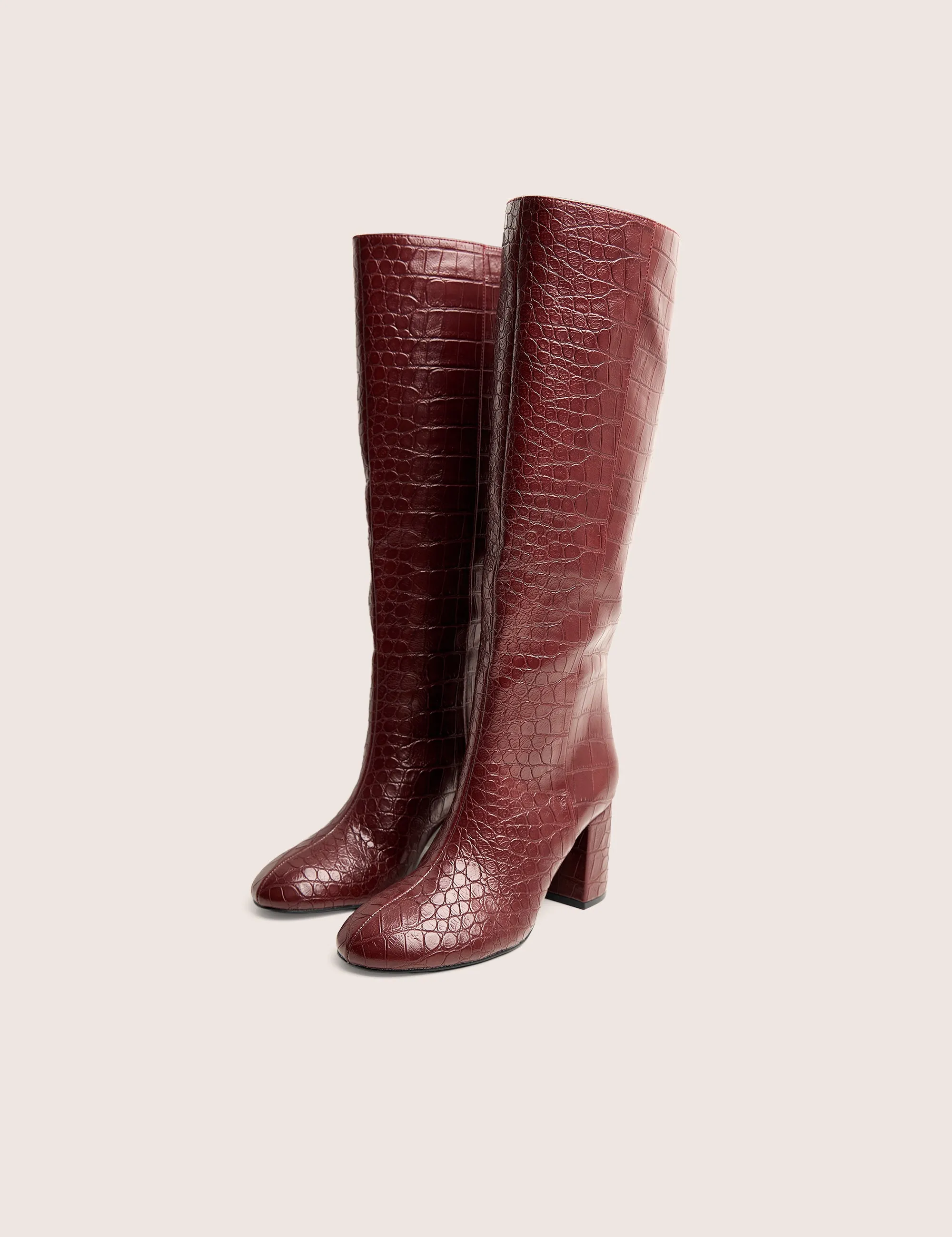 Maison Burgundy Croc Pu Knee High Block Heeled Boots sold by Public Desire product image thumbnail 2