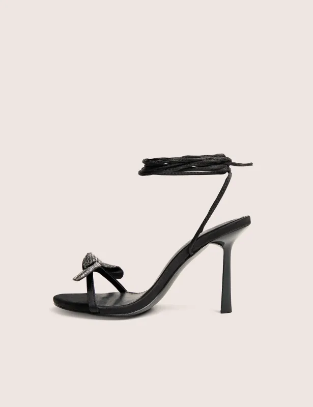 Rose Black Embellished Bow Tie Wrap Around Heels sold by Public Desire