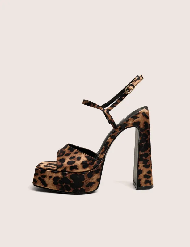 Retro Leopard Platform Strappy Heels sold by Public Desire