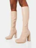 Christina Wide Fit Nude Pu Pointed Toe Block Heel Knee High Boots sold by Public Desire