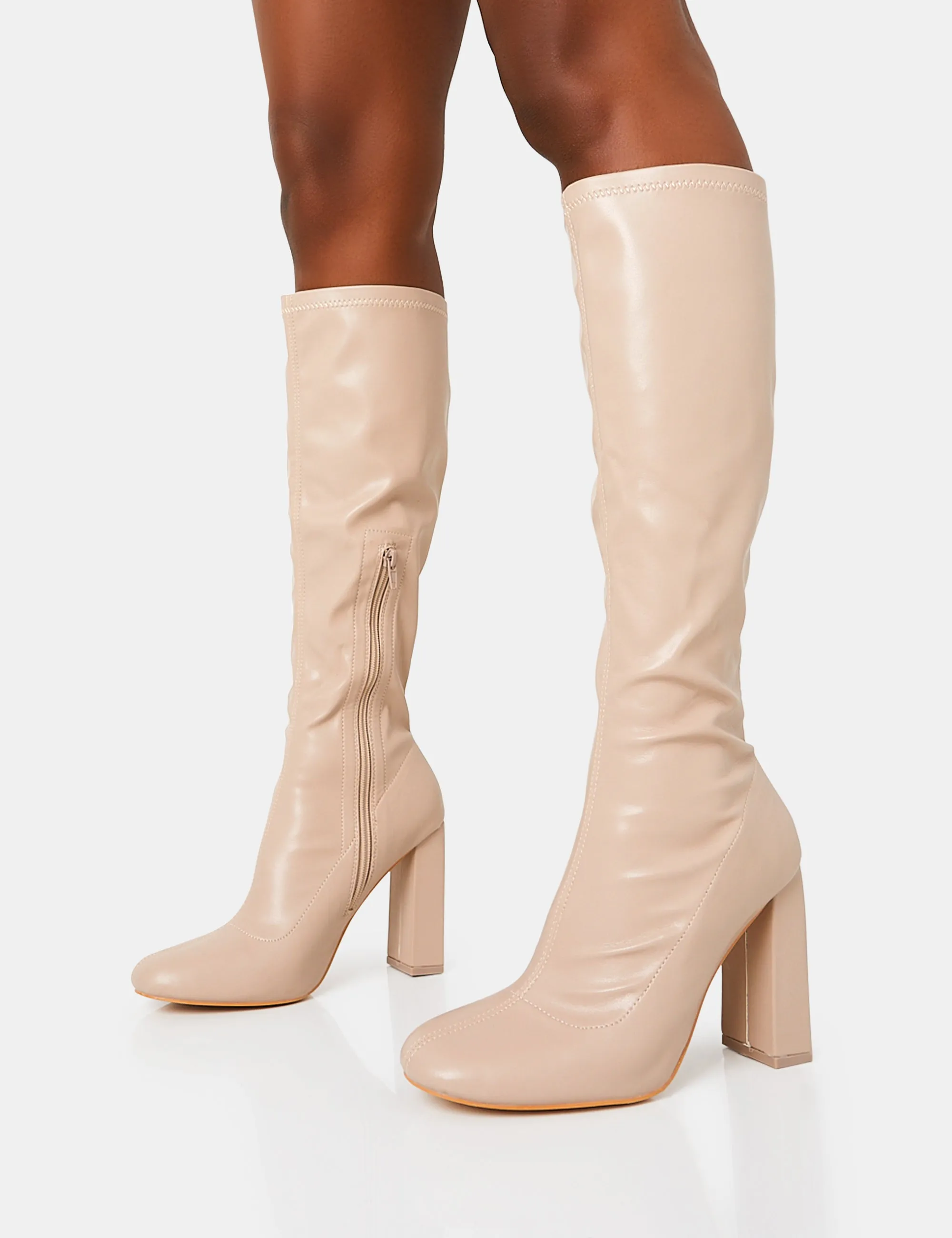Christina Wide Fit Nude Pu Pointed Toe Block Heel Knee High Boots sold by Public Desire product image thumbnail 3