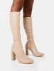Christina Wide Fit Nude Pu Pointed Toe Block Heel Knee High Boots sold by Public Desire