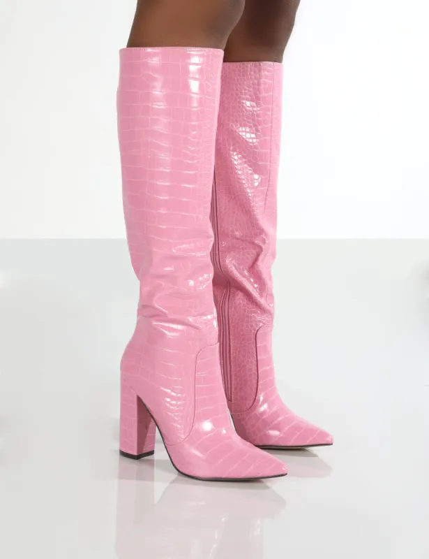 Scarlet Pink Croc Knee High Boots sold by Public Desire